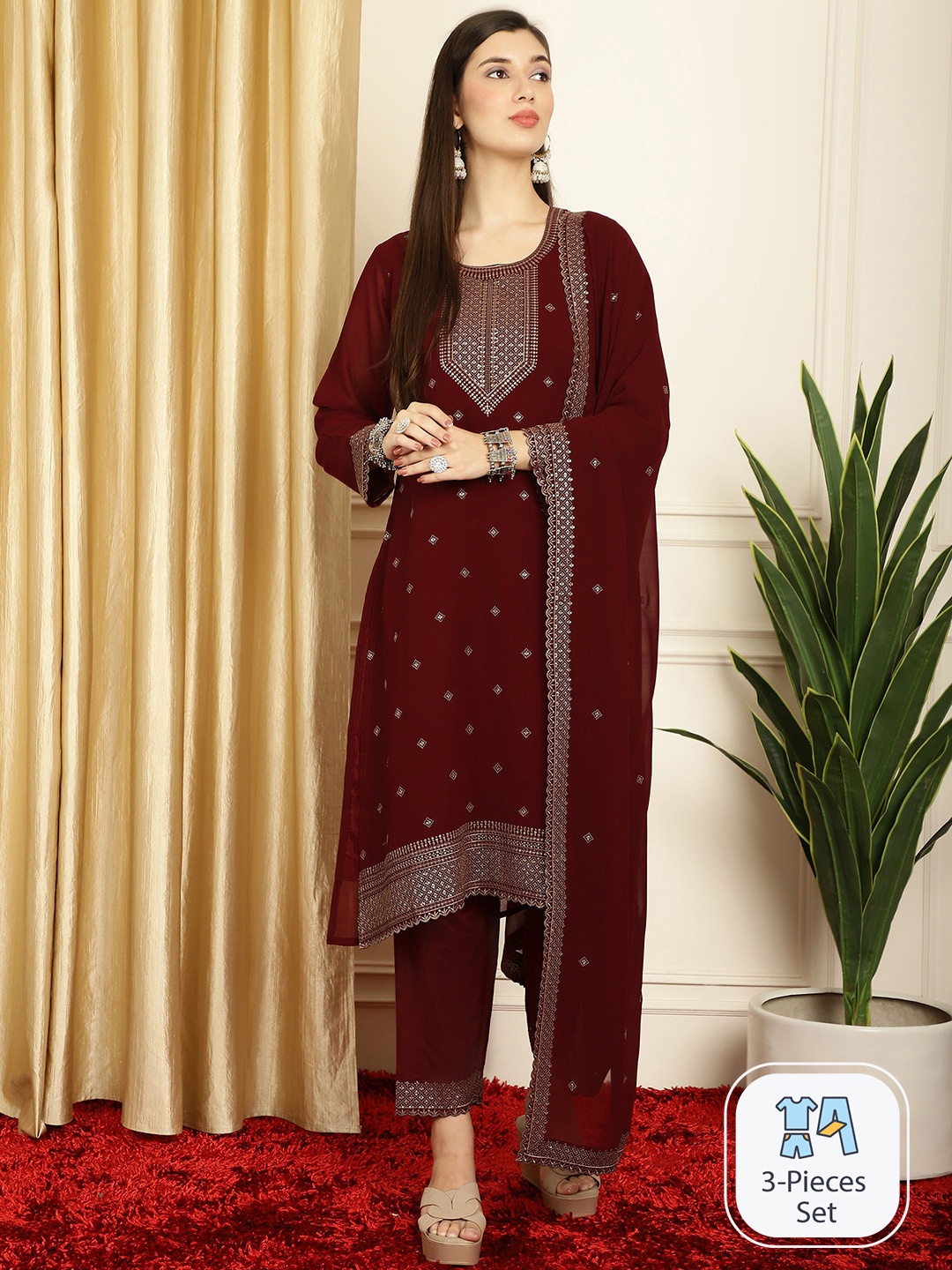 Stylee LIFESTYLE Ethnic Motifs Embroidered Sequinned Unstitched Dress Material, Maroon
Stylee LIFESTYLE Ethnic Motifs Embroidered Sequinned Unstitched Dress Material, Maroon