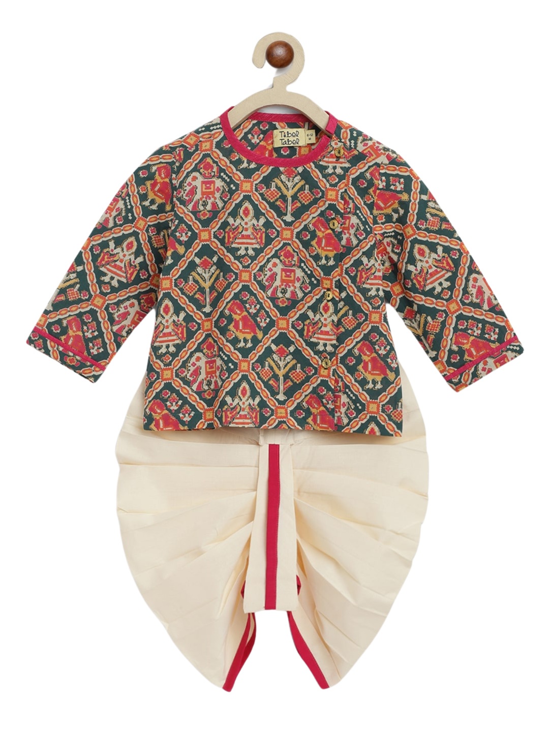 Tiber Taber Boys Ethnic Motifs Printed Angrakha Pure Cotton Kurta With Dhoti Pants, Green
Tiber Taber Boys Ethnic Motifs Printed Angrakha Pure Cotton Kurta With Dhoti Pants, Green