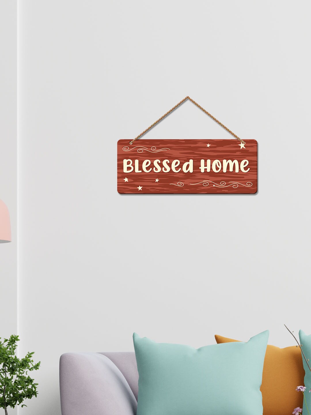 ArtVibes Brown & Yellow Blessed Home Quotes Painted Wooden Wall Hanging