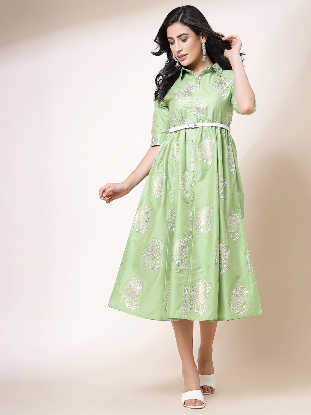 all about you Green Floral Printed Shirt Collar Gathered Fit & Flare Midi Ethnic Dress
all about you Green Floral Printed Shirt Collar Gathered Fit & Flare Midi Ethnic Dress