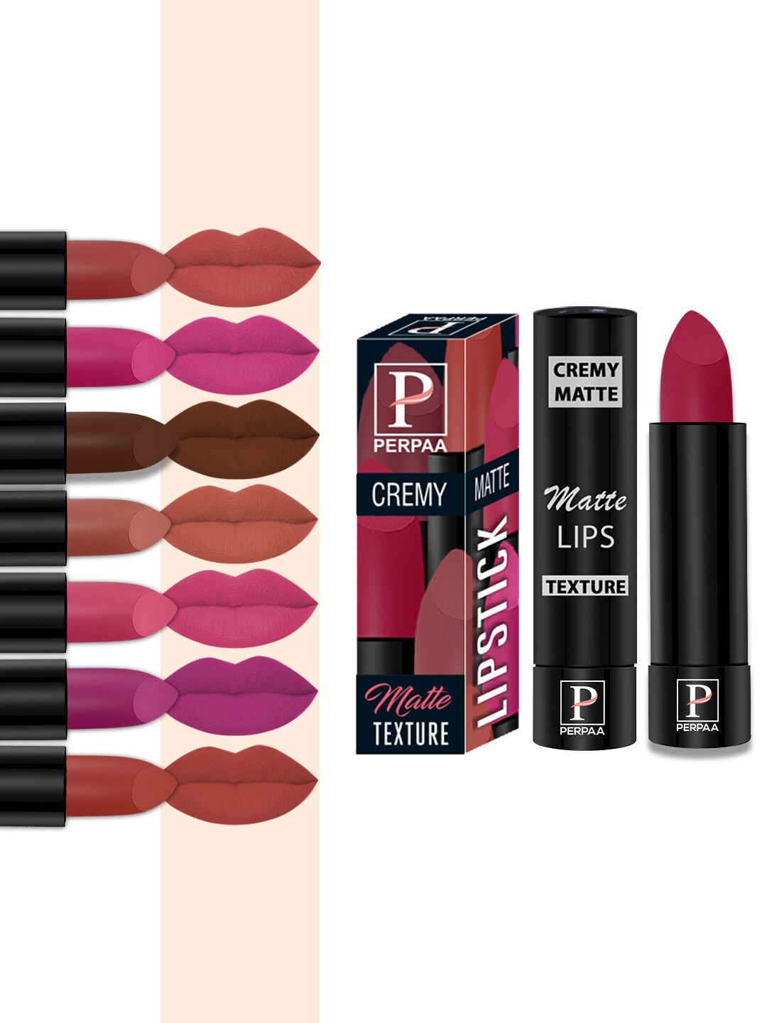 PERPAA Set of 8 Creamy Matte Long Lasting Lipstick With Beeswax & Castor Seed Oil, Pink
PERPAA Set of 8 Creamy Matte Long Lasting Lipstick With Beeswax & Castor Seed Oil, Pink