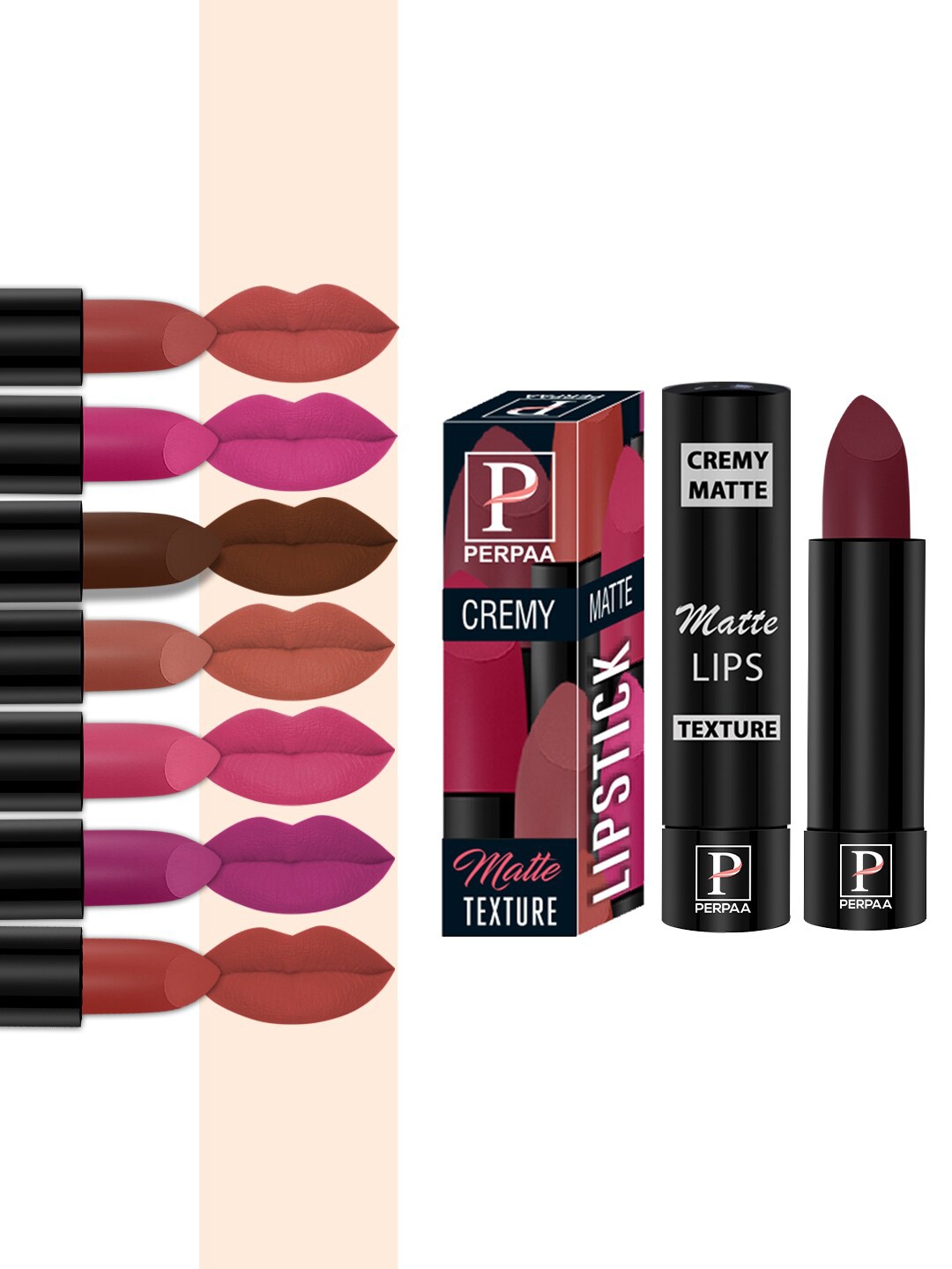 PERPAA Set of 8 Long Lasting Smooth Texture Smudgeproof Cremy Matte Lipstick - 3.5 g each, Multi
PERPAA Set of 8 Long Lasting Smooth Texture Smudgeproof Cremy Matte Lipstick - 3.5 g each, Multi