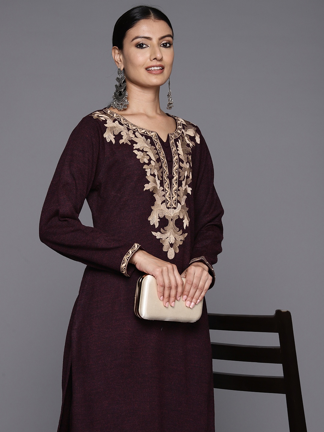 Libas Women Floral Yoke Design Regular Thread Work Pure Wool Kurta with Trousers, Burgundy
Libas Women Floral Yoke Design Regular Thread Work Pure Wool Kurta with Trousers, Burgundy