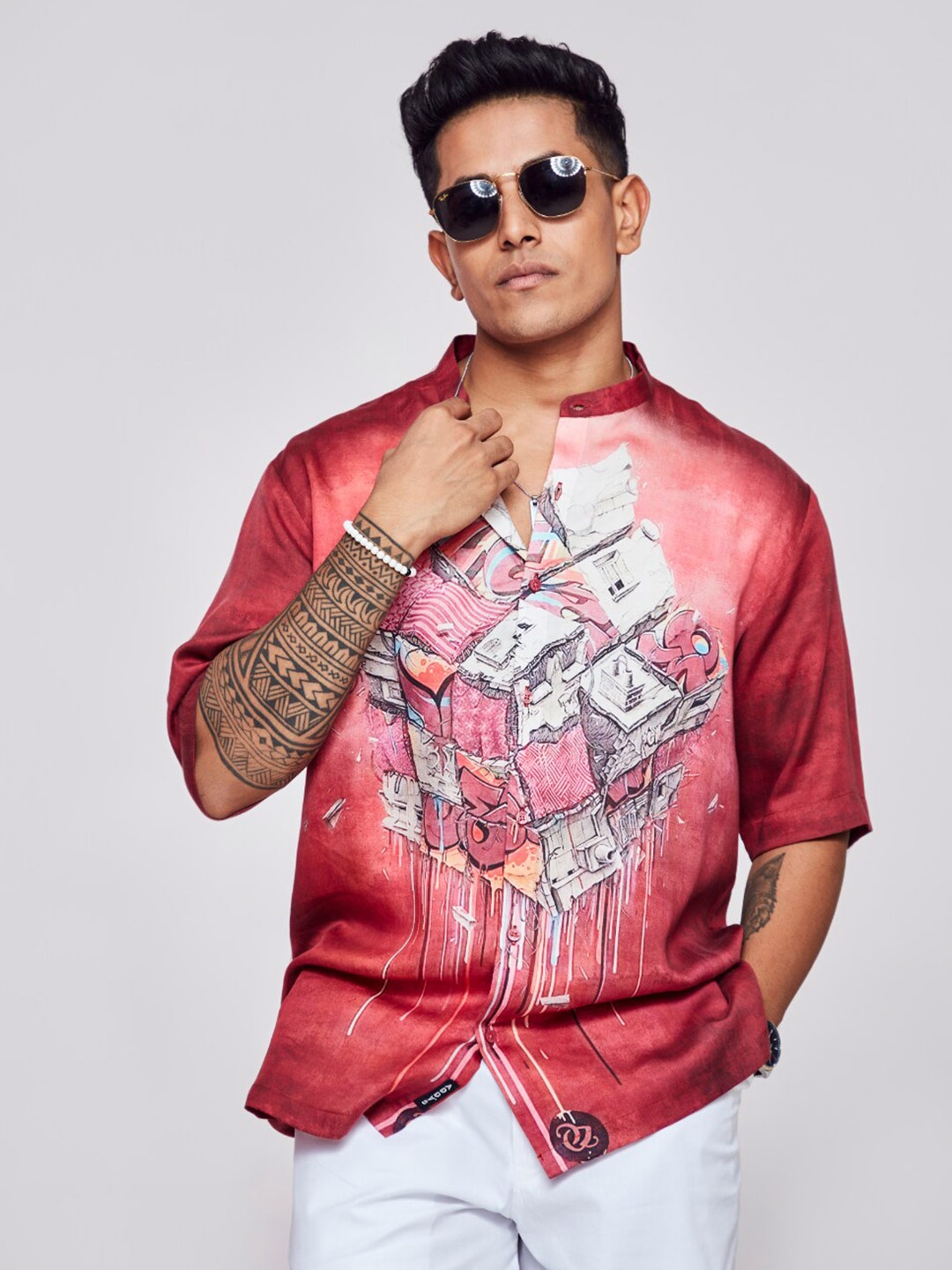 ADDY'S for men Comfort Semi Sheer Graphic Printed Mandarin Collar Satin Casual Shirt, Maroon
ADDY'S for men Comfort Semi Sheer Graphic Printed Mandarin Collar Satin Casual Shirt, Maroon