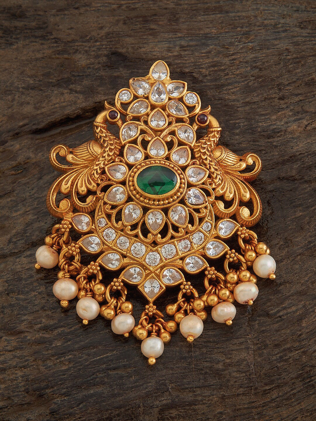 Kushal's Fashion Jewellery 92.5 Sterling Silver Gold-Plated Stone-Studded Temple Pendant, Green 
Kushal's Fashion Jewellery 92.5 Sterling Silver Gold-Plated Stone-Studded Temple Pendant, Green