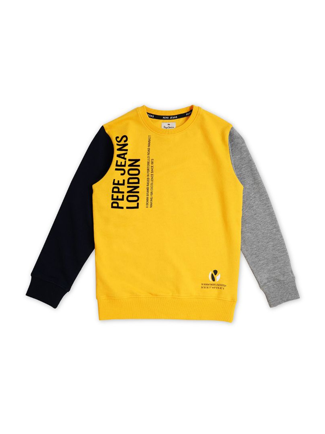 Pepe Jeans Boys Printed Round Neck Contrast Sleeves Pure Cotton Pullover, Yellow
Pepe Jeans Boys Printed Round Neck Contrast Sleeves Pure Cotton Pullover, Yellow
