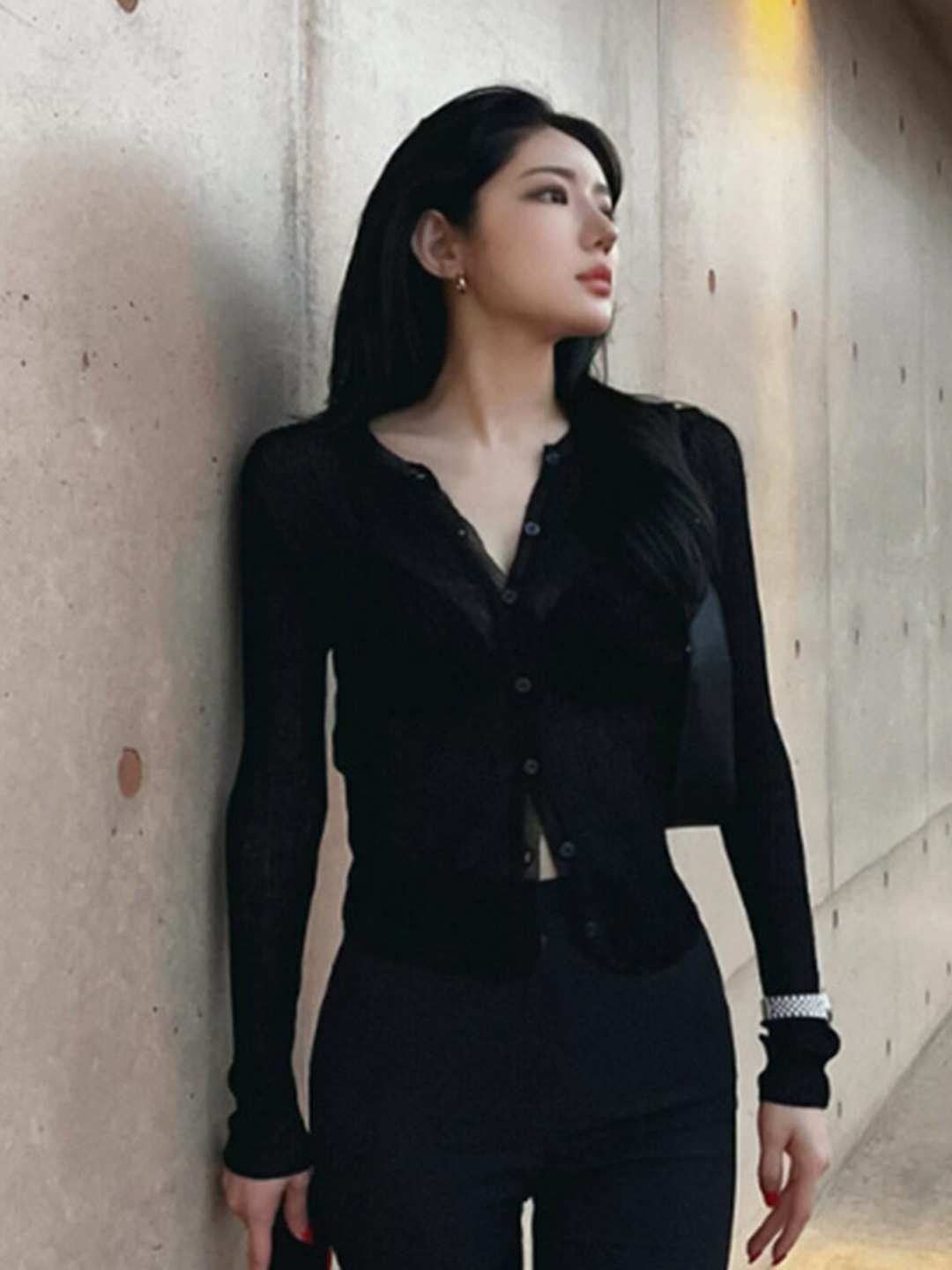 LULU & SKY Band Collar Shirt Style Top, Black
