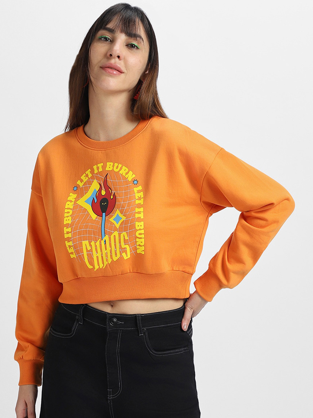 JUNEBERRY Graphic Printed Drop Shoulder Sleeves Crop Pullover Fleece Sweatshirt, Orange
JUNEBERRY Graphic Printed Drop Shoulder Sleeves Crop Pullover Fleece Sweatshirt, Orange