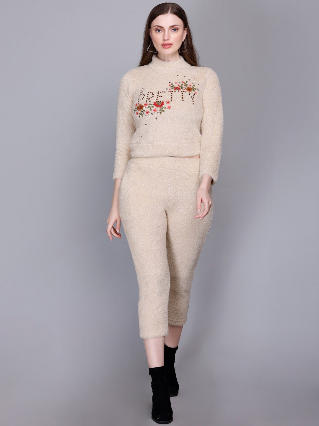 VELVTINE Embellished Co-Ords, Beige
