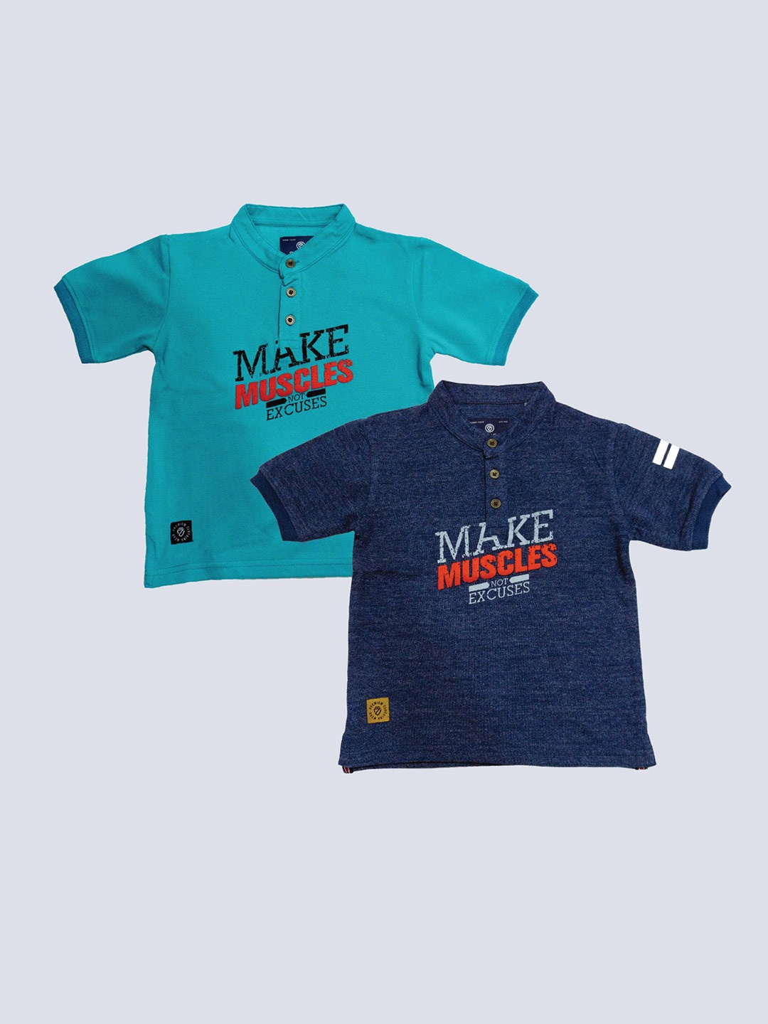 BAESD Boys Pack Of 2 Typography Polo Collar Cotton T-shirt, Blue