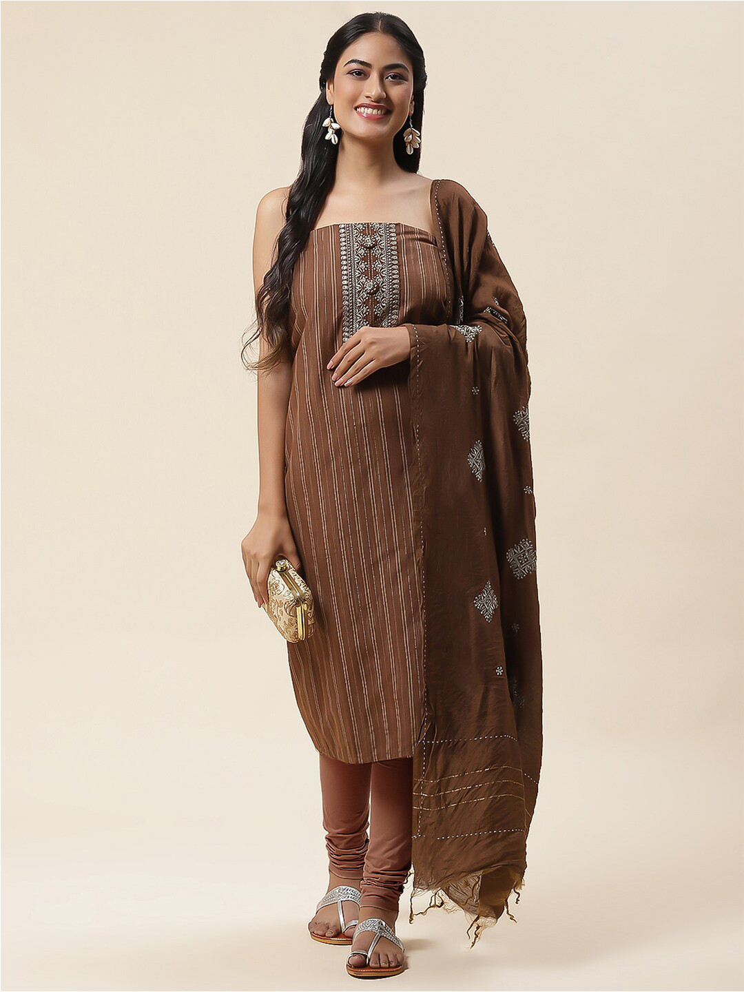 Meena Bazaar Striped Woven Design Thread Work Detailed Unstitched Dress Material, Brown
Meena Bazaar Striped Woven Design Thread Work Detailed Unstitched Dress Material, Brown