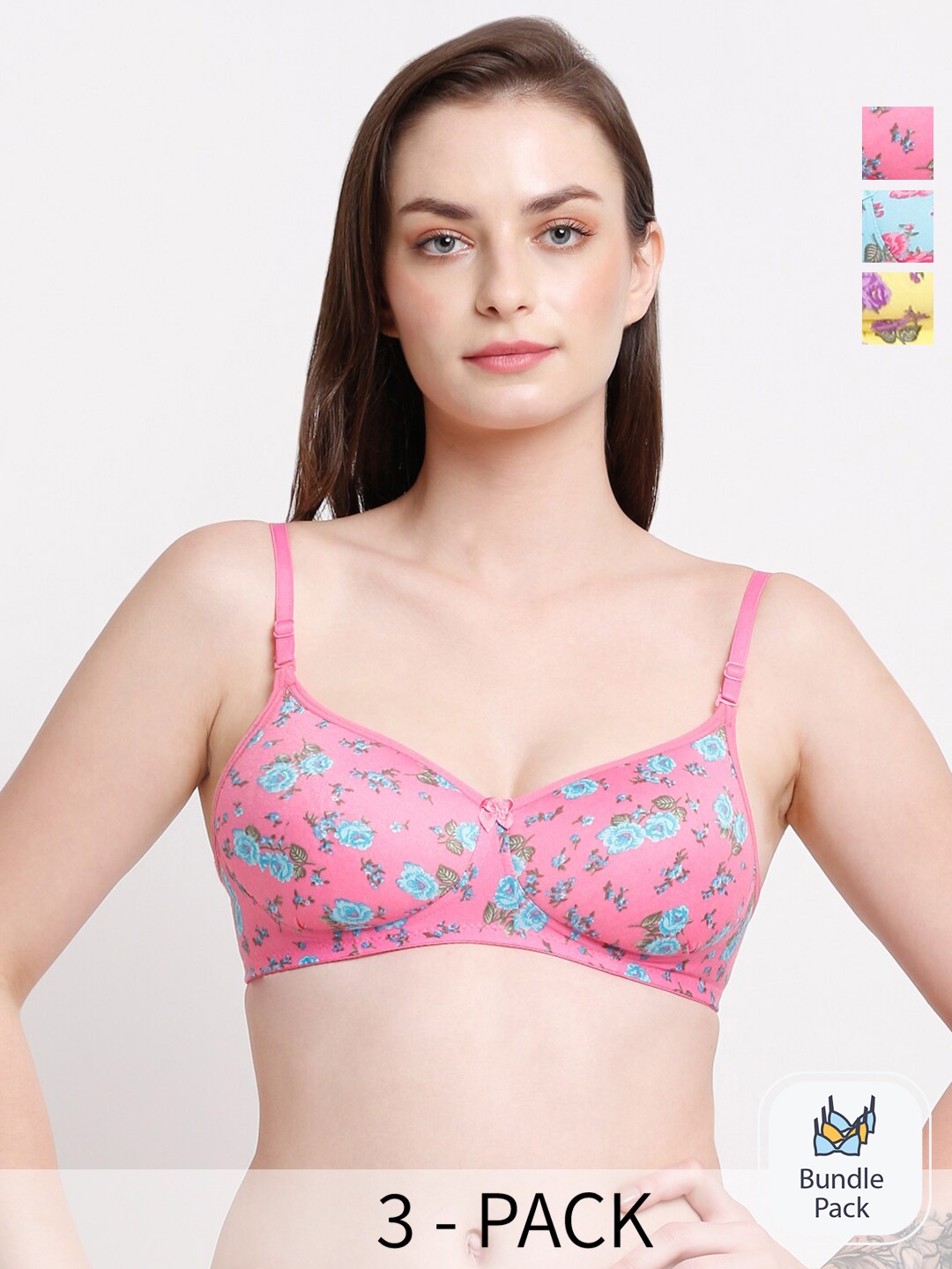 Ennoble Pack Of 3 Floral Printed Full Coverage T-shirt Bra With All Day Comfort, Pink
Ennoble Pack Of 3 Floral Printed Full Coverage T-shirt Bra With All Day Comfort, Pink