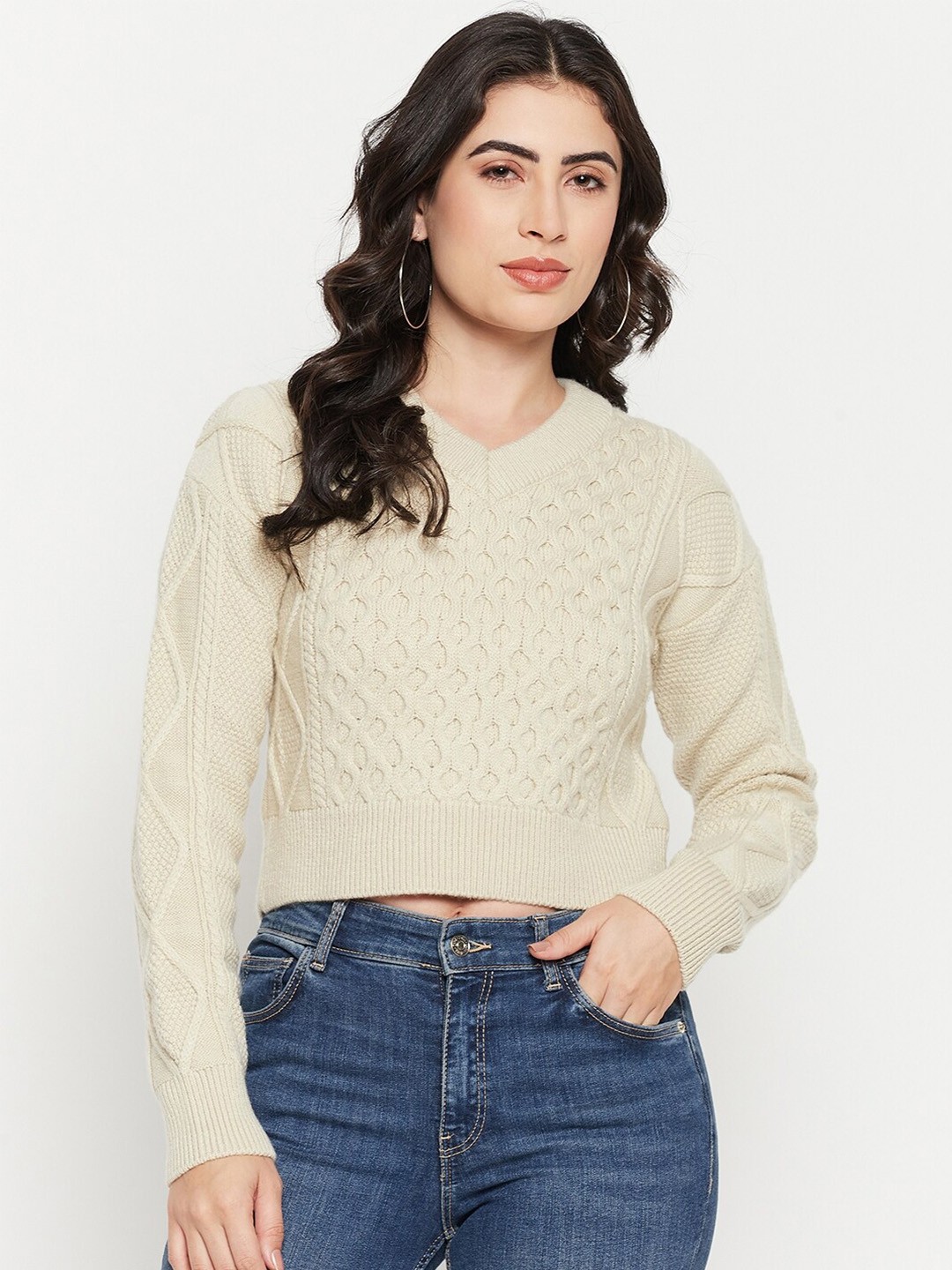 Madame Self Design Cable Knit V-Neck Long Sleeve Crop Acrylic Pullover Sweaters, Beige
Madame Self Design Cable Knit V-Neck Long Sleeve Crop Acrylic Pullover Sweaters, Beige