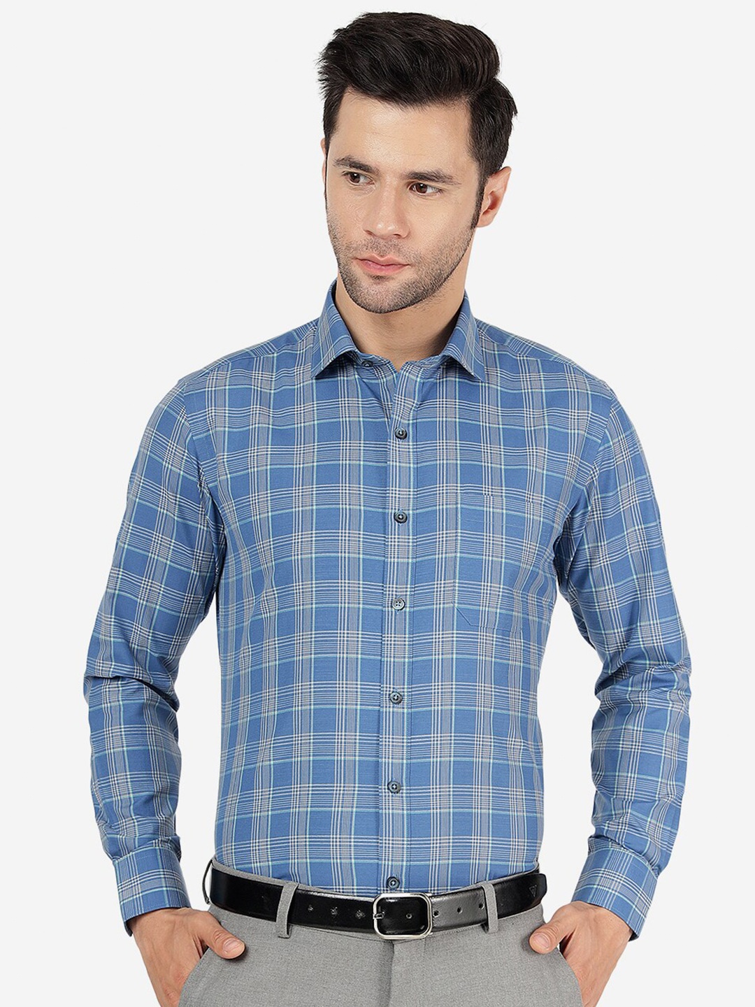 Greenfibre Slim Fit Tartan Checked Spread Collar Long Sleeve Cotton Formal Shirt, Blue
Greenfibre Slim Fit Tartan Checked Spread Collar Long Sleeve Cotton Formal Shirt, Blue