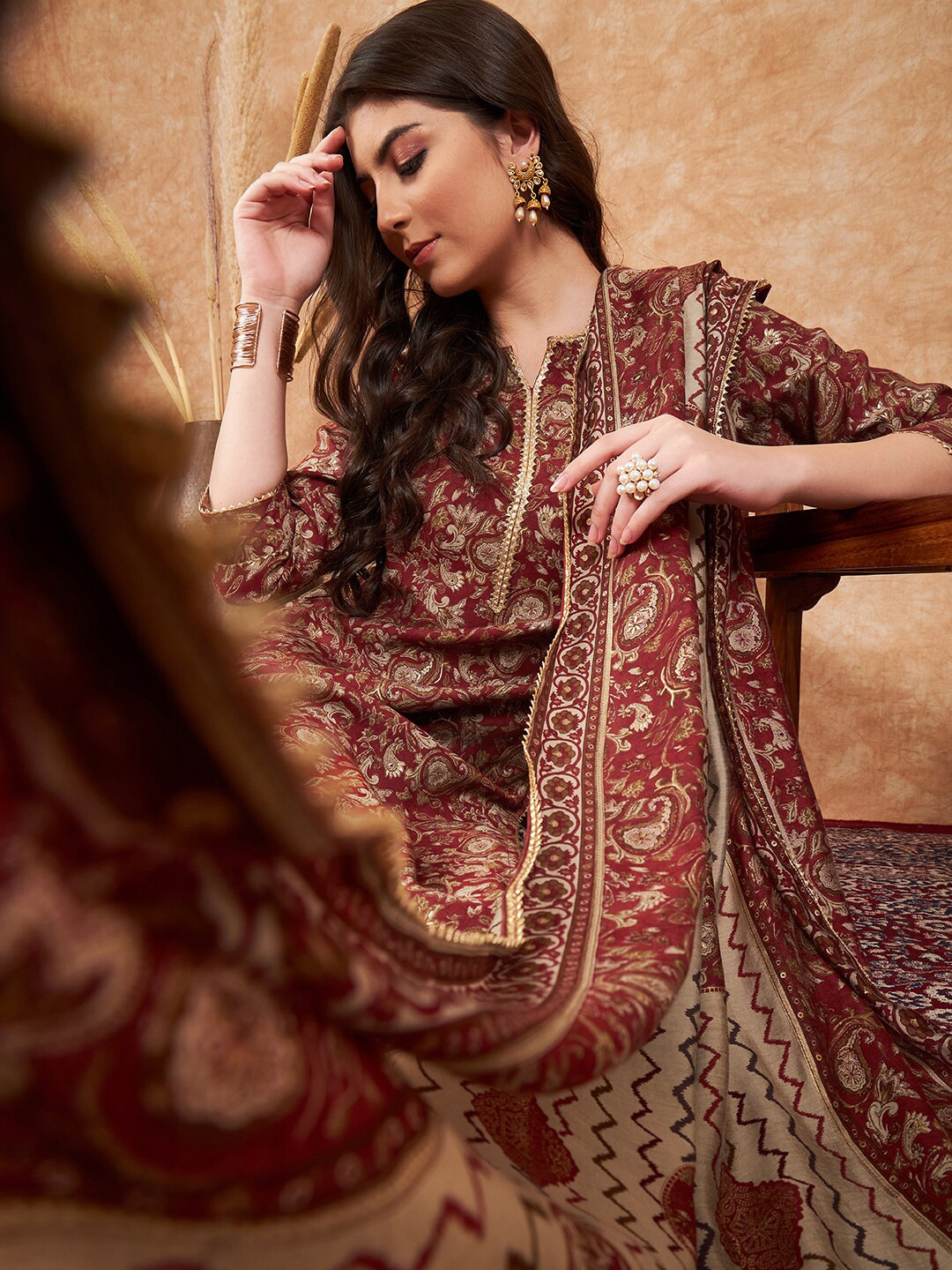 Sangria Ethnic Motifs Printed Pure Cotton Kurta With Palazzo & Dupatta, Red
Sangria Ethnic Motifs Printed Pure Cotton Kurta With Palazzo & Dupatta, Red