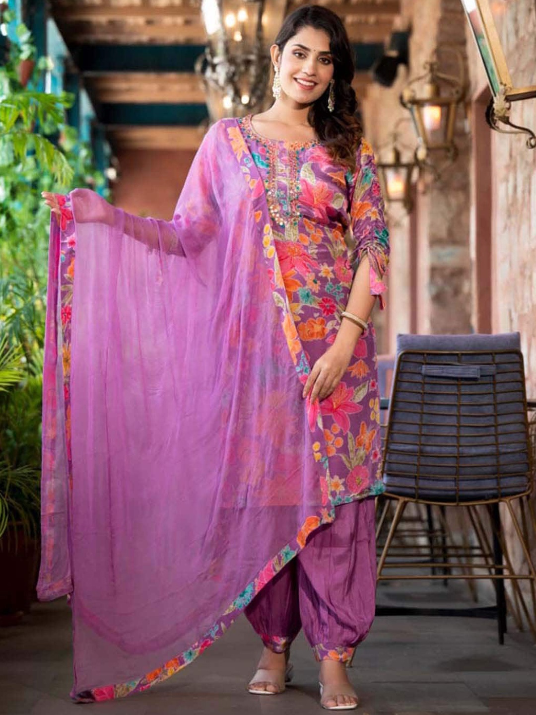 Meena Bazaar Floral Printed Regular Mirror Work Kurta With Trousers & Dupatta, Purple
Meena Bazaar Floral Printed Regular Mirror Work Kurta With Trousers & Dupatta, Purple