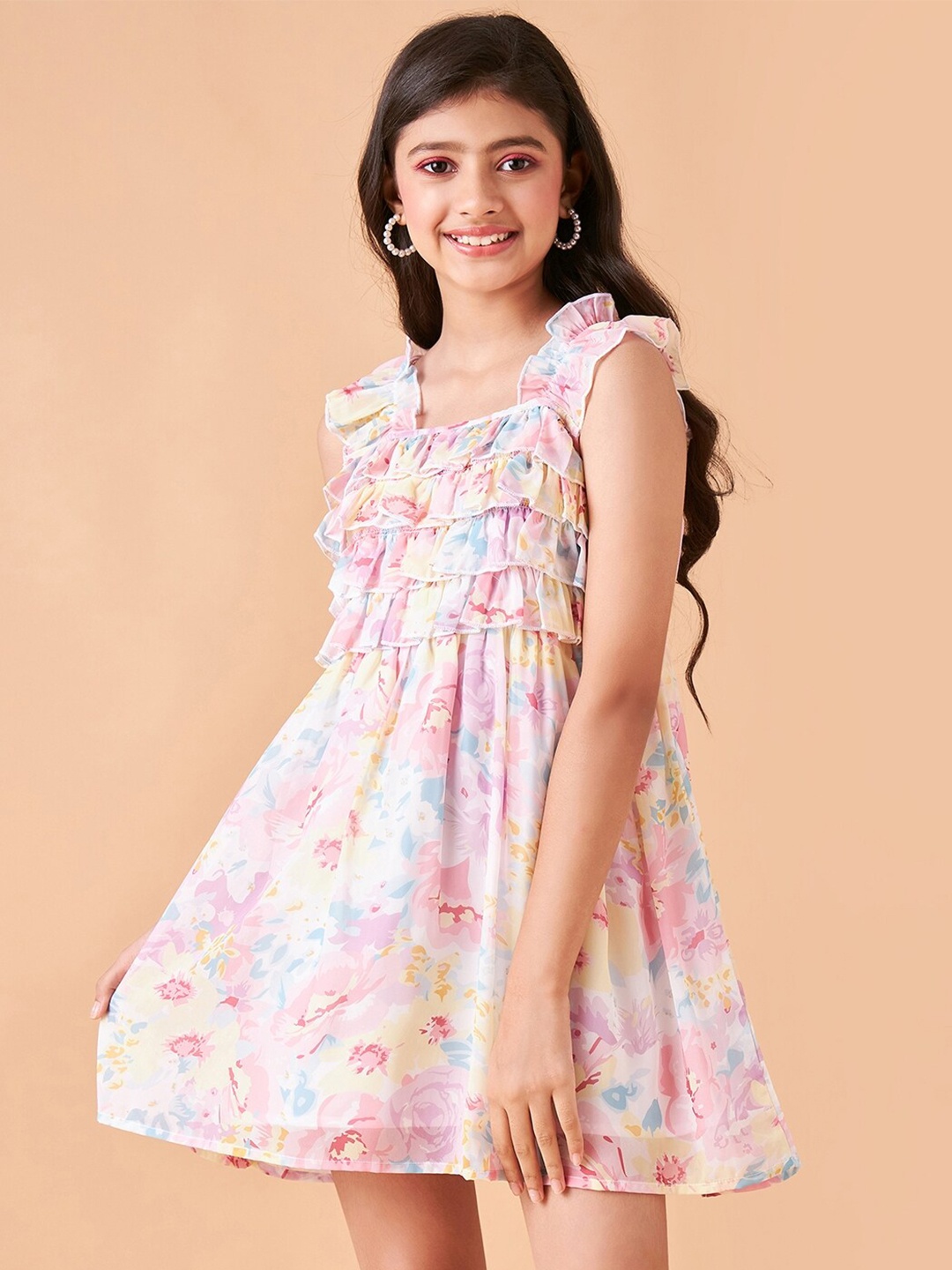 Cherry & Jerry Girls Floral Printed Square Neck Sleeveless Ruffled A-line Mini Dress, Pink
Cherry & Jerry Girls Floral Printed Square Neck Sleeveless Ruffled A-line Mini Dress, Pink