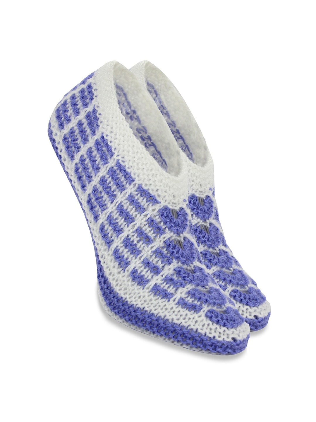BAESD Women Crochet Knitted Patterned Woollen Low Cut Socks, Blue