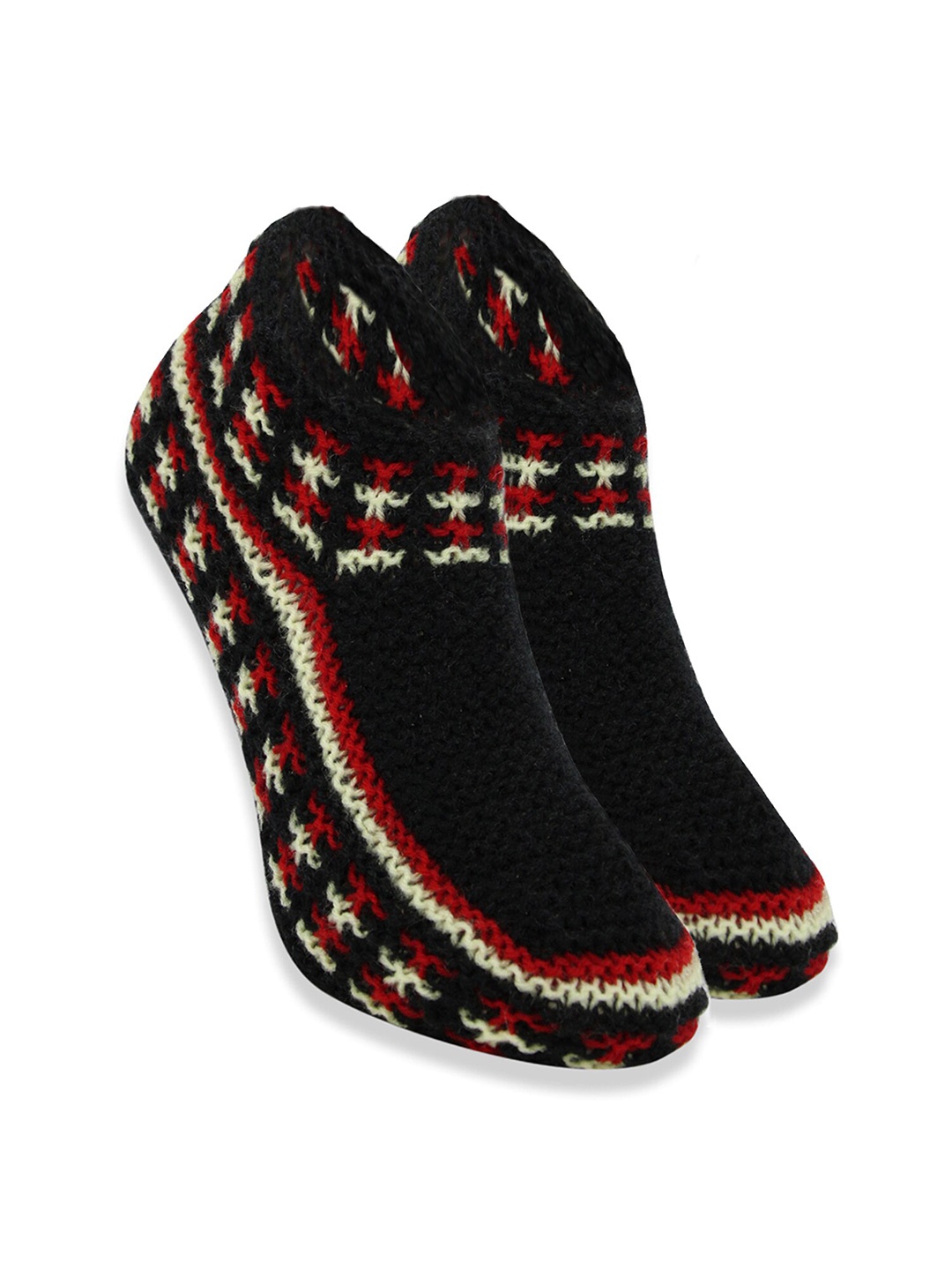 BAESD Women Patterned Woolen Crochet Low Cut Socks, Black