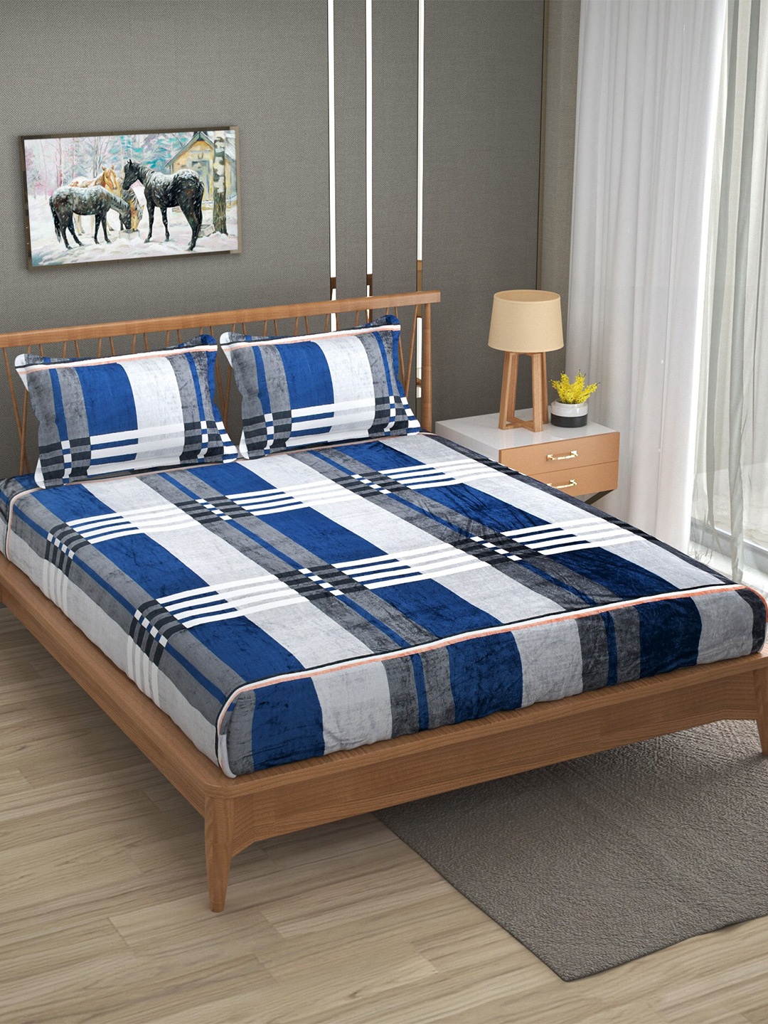 Stylespace by Isha Blue & White Checked Velvet 270 TC King Bedsheet with 2 Pillow Covers
Stylespace by Isha Blue & White Checked Velvet 270 TC King Bedsheet with 2 Pillow Covers
