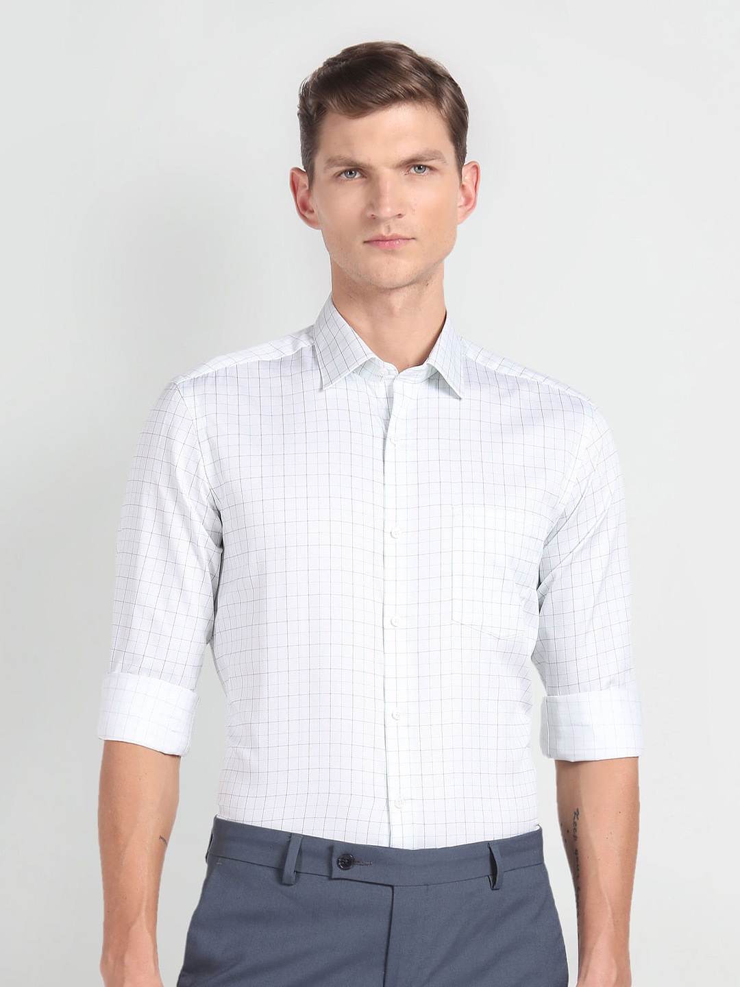Arrow Slim Fit Grid Tattersall Checked Twill Weave Pure Cotton Formal Shirt, Sea green
Arrow Slim Fit Grid Tattersall Checked Twill Weave Pure Cotton Formal Shirt, Sea green