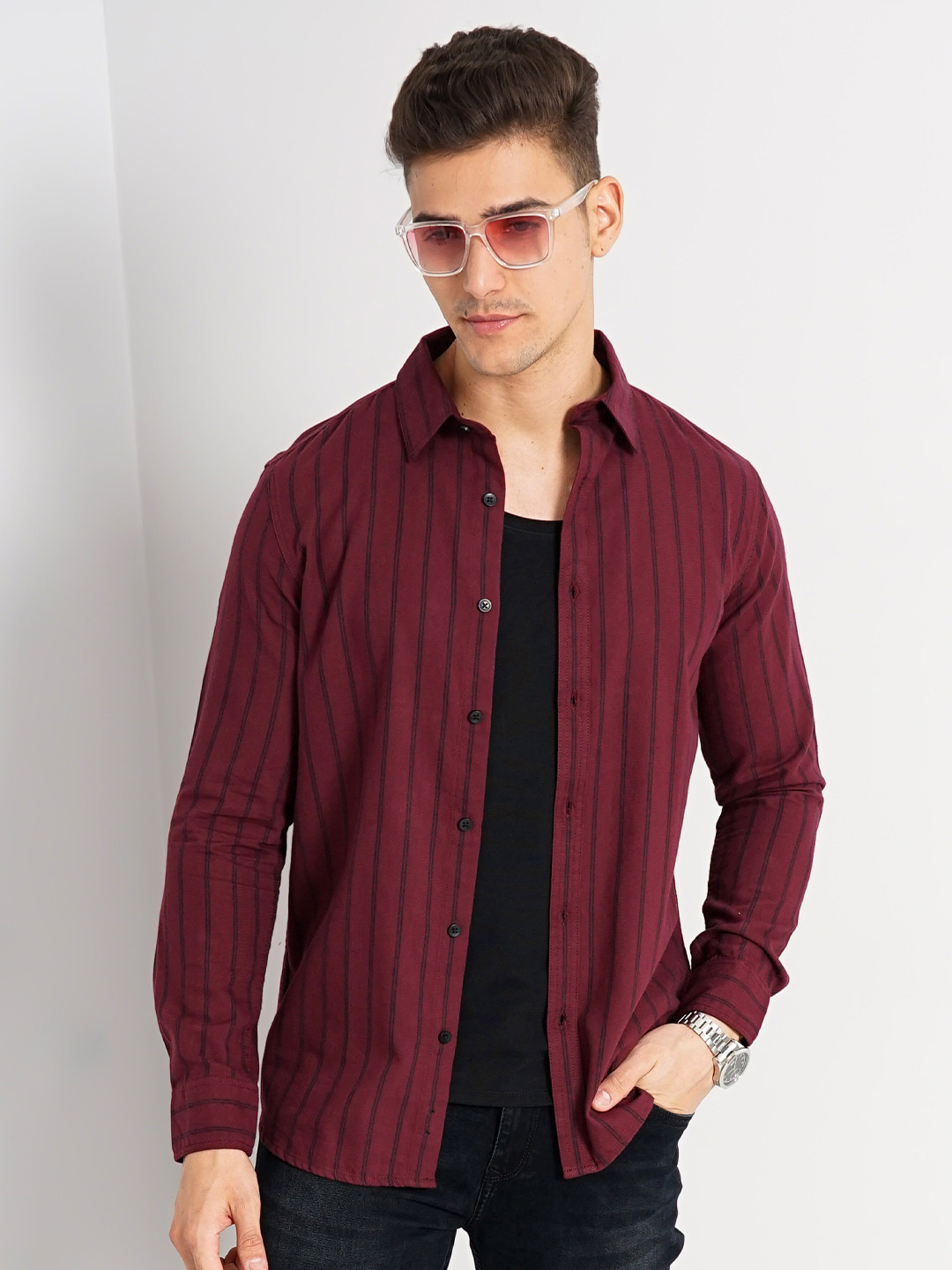 Celio Vertical Striped Classic Regular Fit Opaque Cotton Casual Shirt, Maroon
Celio Vertical Striped Classic Regular Fit Opaque Cotton Casual Shirt, Maroon