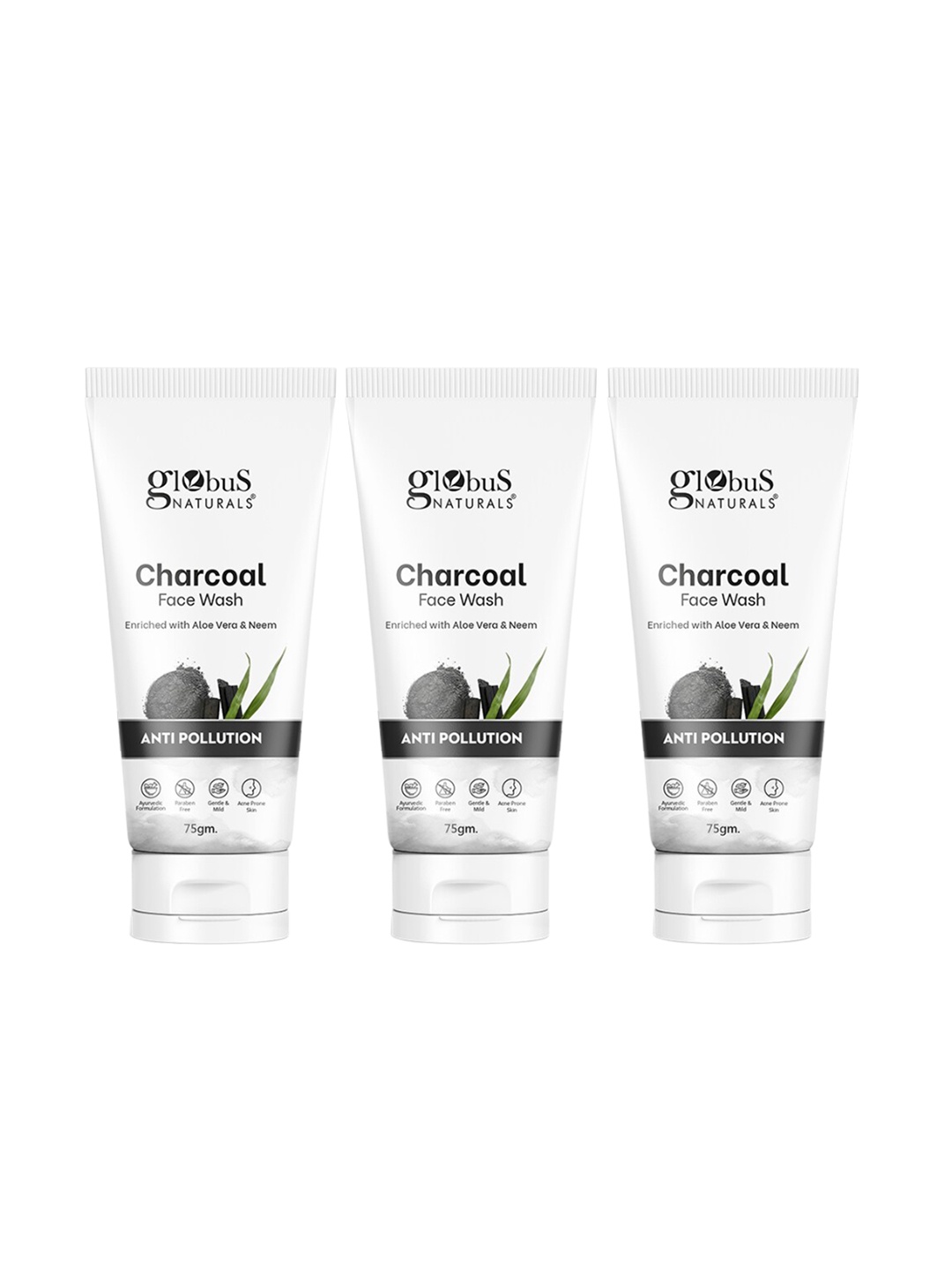 Globus naturals Set of 3 Anti-Pollution Charcoal Face Wash with Aloe Vera & Neem-75g Each, White
Globus naturals Set of 3 Anti-Pollution Charcoal Face Wash with Aloe Vera & Neem-75g Each, White