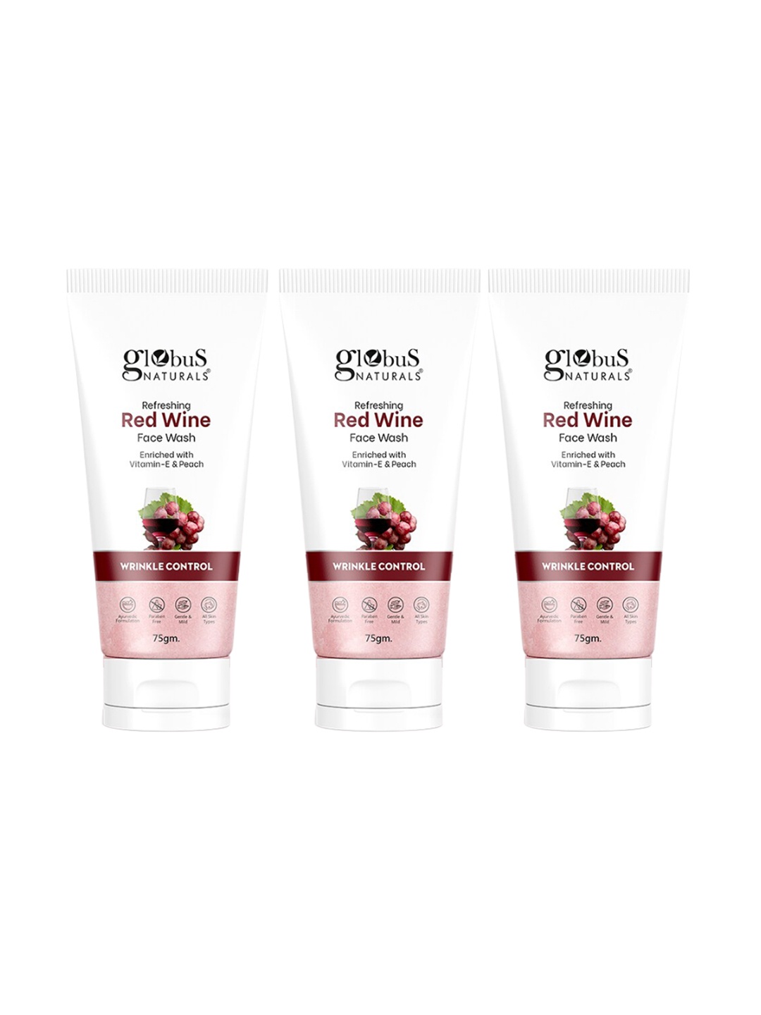 Globus naturals Set of 3 Refreshing Red Wine Face Wash with Vitamin E - 75 g Each, White
Globus naturals Set of 3 Refreshing Red Wine Face Wash with Vitamin E - 75 g Each, White