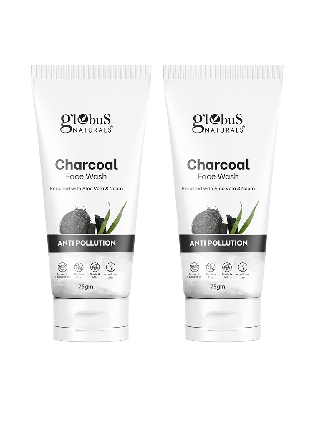 Globus naturals Set of 2 Anti Pollution Charcoal Face Wash with Aloevera & Neem - 75g each, White
Globus naturals Set of 2 Anti Pollution Charcoal Face Wash with Aloevera & Neem - 75g each, White