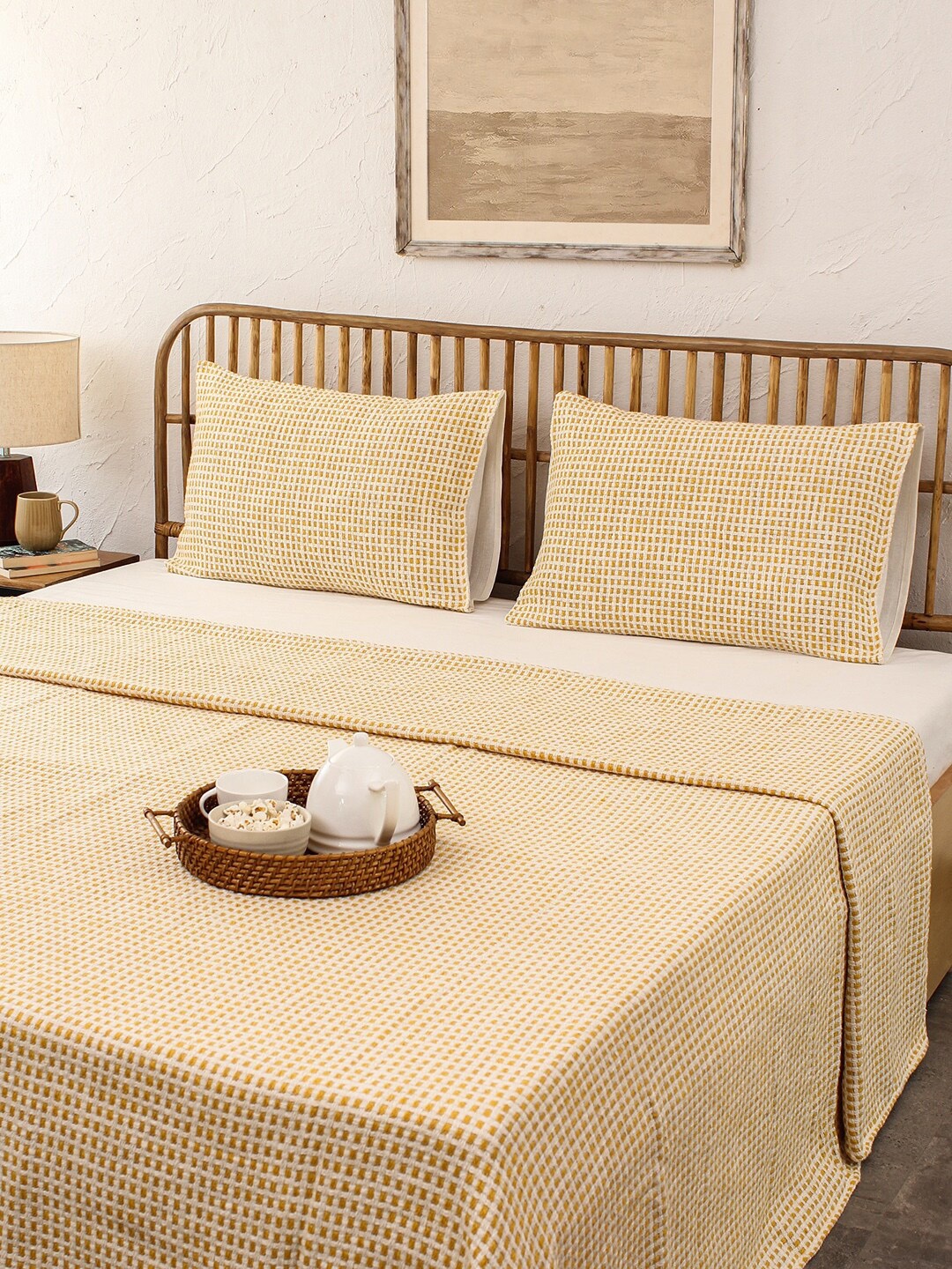 House This Yellow Woven Design Cotton 120 TC Double Queen Bed Cover With 2 Pillow Covers
House This Yellow Woven Design Cotton 120 TC Double Queen Bed Cover With 2 Pillow Covers