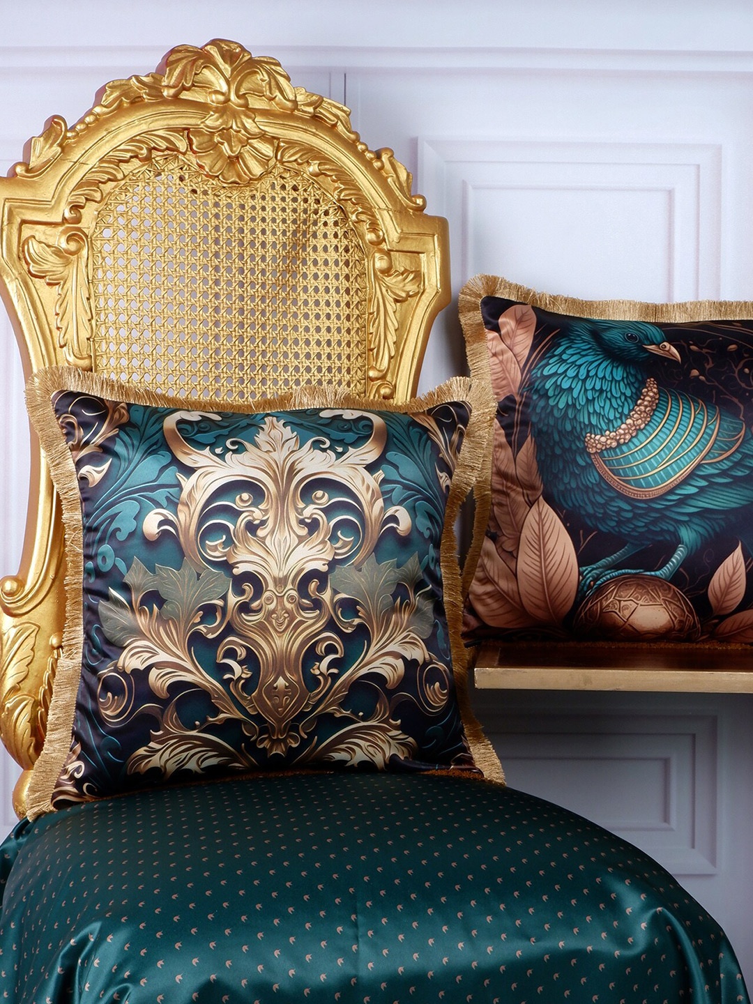 THE WHITE INK DECOR Green 2 Pcs Ethnic Motifs Satin Fringe Edging Square Cushion Covers
THE WHITE INK DECOR Green 2 Pcs Ethnic Motifs Satin Fringe Edging Square Cushion Covers