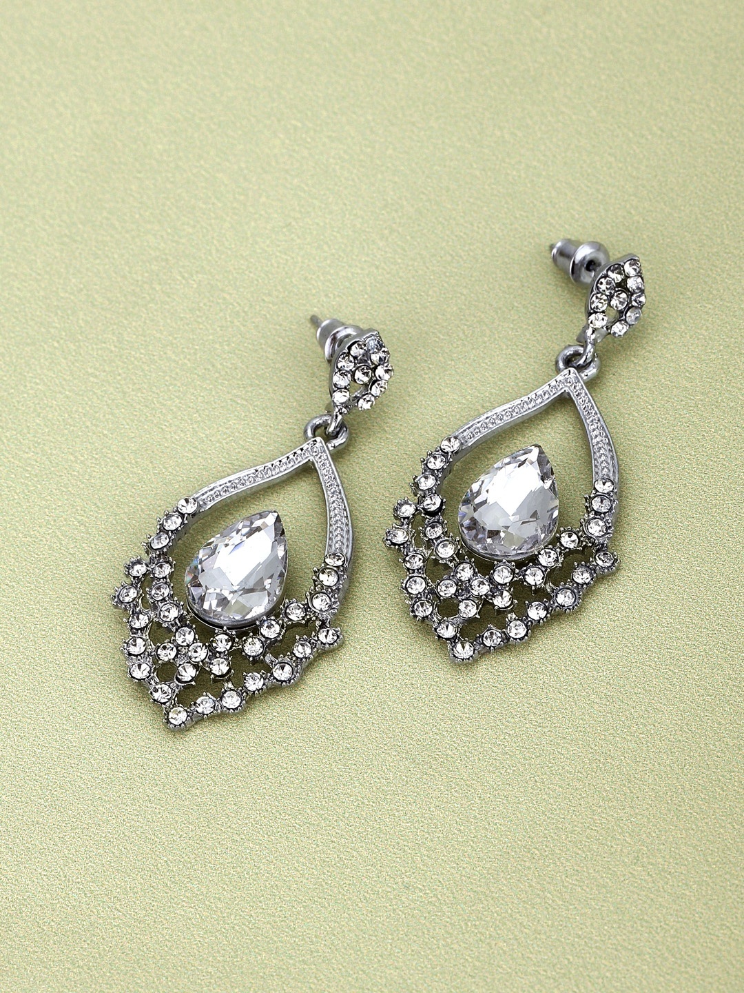 Carlton London Rhodium-Plated Crystal Studded Teardrop Shaped Drop Earrings, Silver
Carlton London Rhodium-Plated Crystal Studded Teardrop Shaped Drop Earrings, Silver