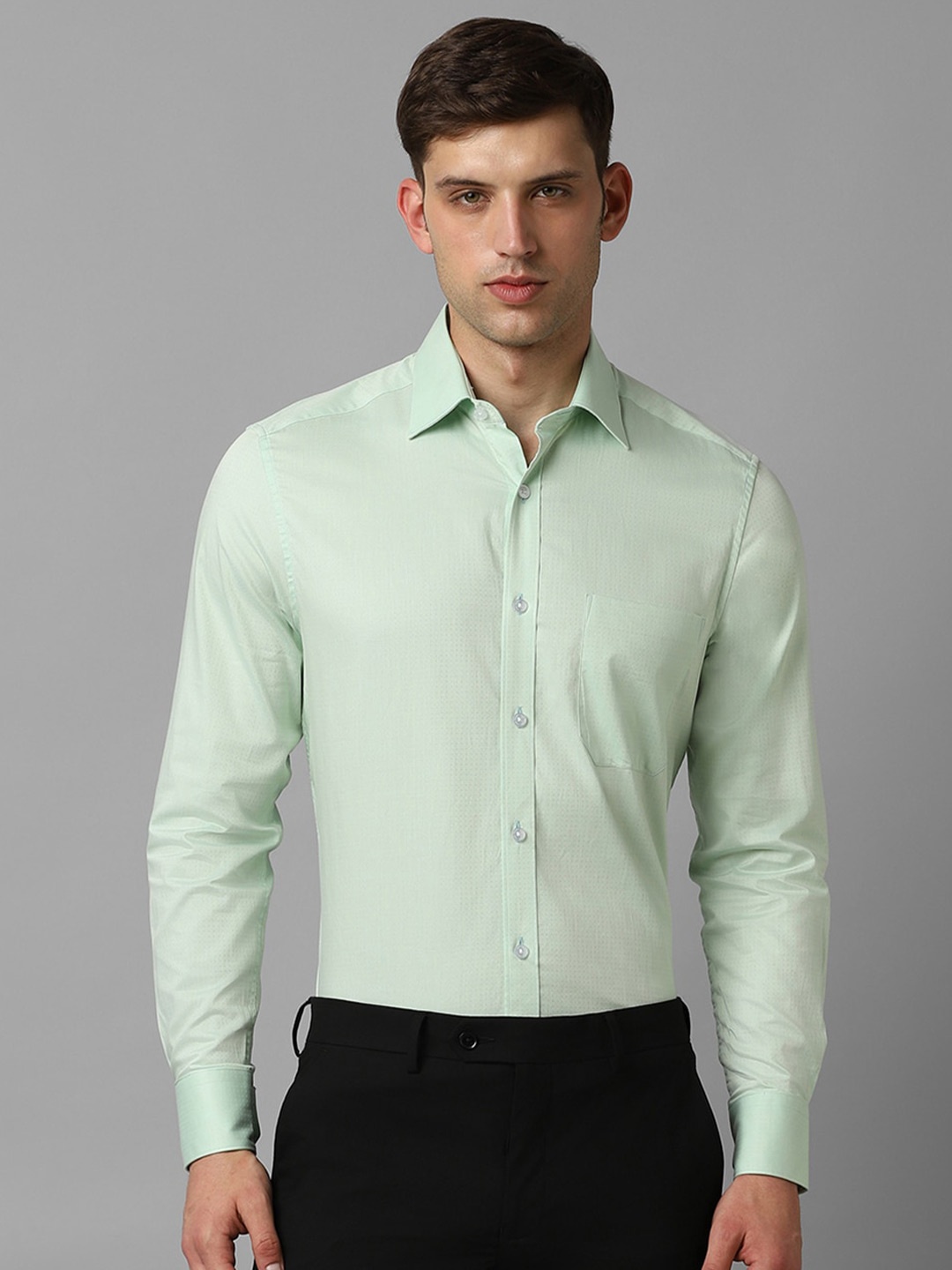 Louis Philippe Cotton Opaque Formal Shirt, Green
