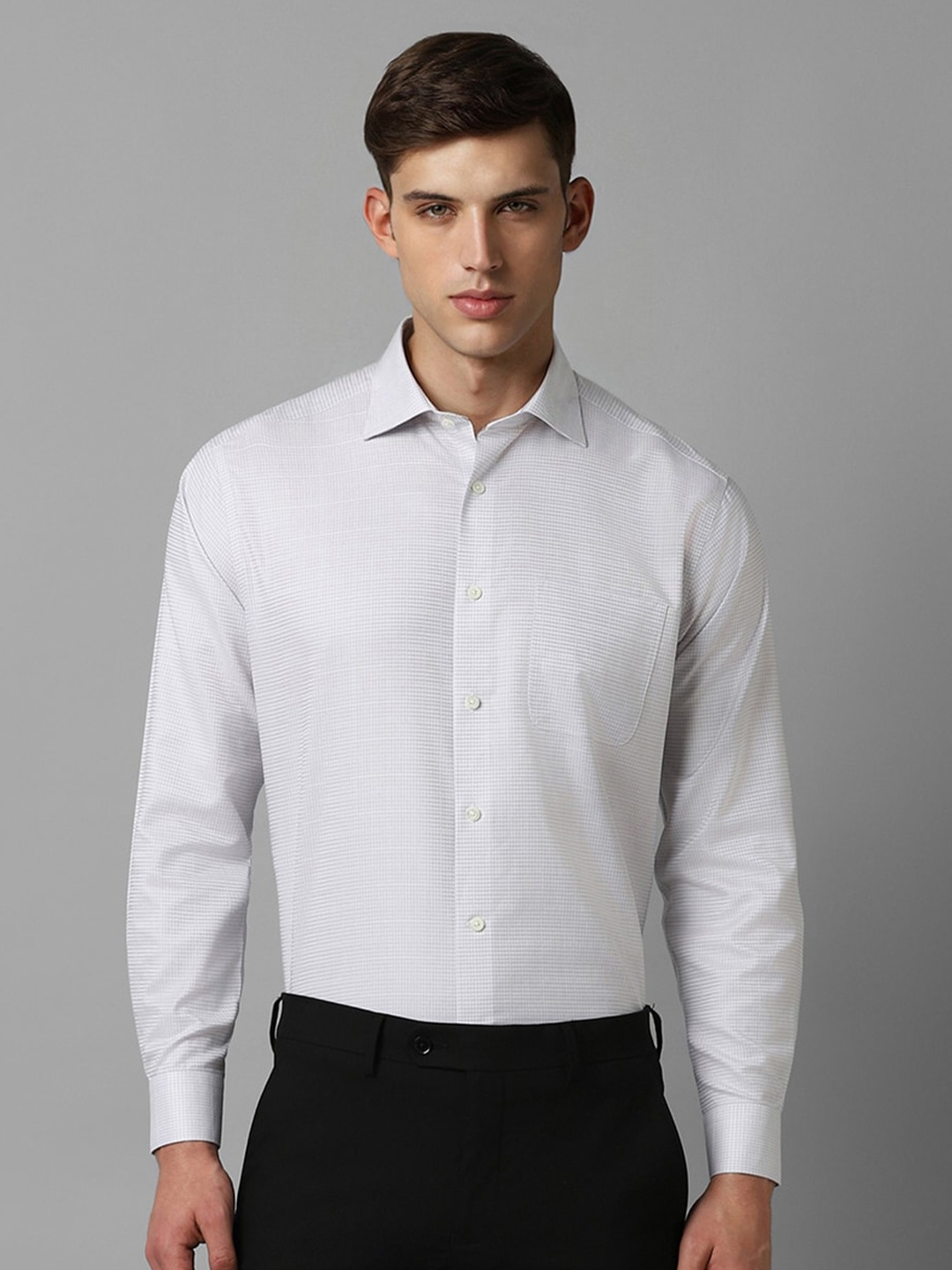 Luxure by Louis Philippe Micro Checked Spread Collar Long Sleeve Cotton Formal Shirt, White
Luxure by Louis Philippe Micro Checked Spread Collar Long Sleeve Cotton Formal Shirt, White