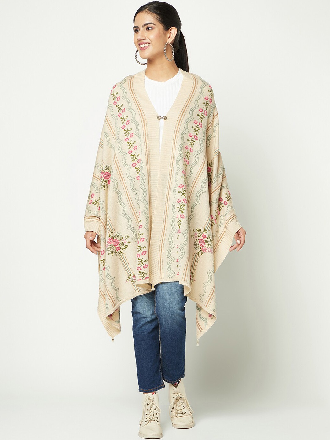 Knitstudio Woven Design Acrylic Stole, Beige