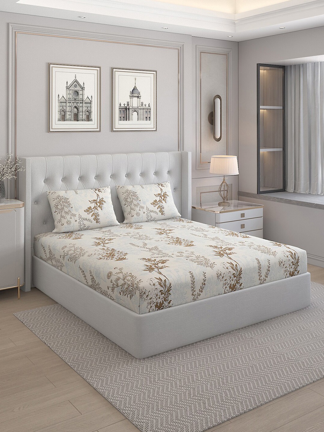 Monte Carlo Fashnik Beige & White Printed 144 TC Queen Bedsheet with 2 Pillow Covers
Monte Carlo Fashnik Beige & White Printed 144 TC Queen Bedsheet with 2 Pillow Covers