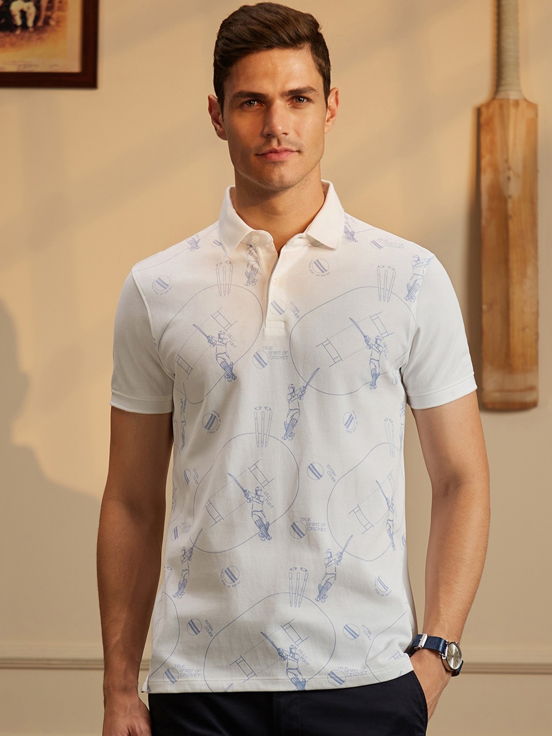 Peter England Casuals Graphic Printed Cricket Inspired Polo Collar Slim Fit T-Shirt, White
Peter England Casuals Graphic Printed Cricket Inspired Polo Collar Slim Fit T-Shirt, White
