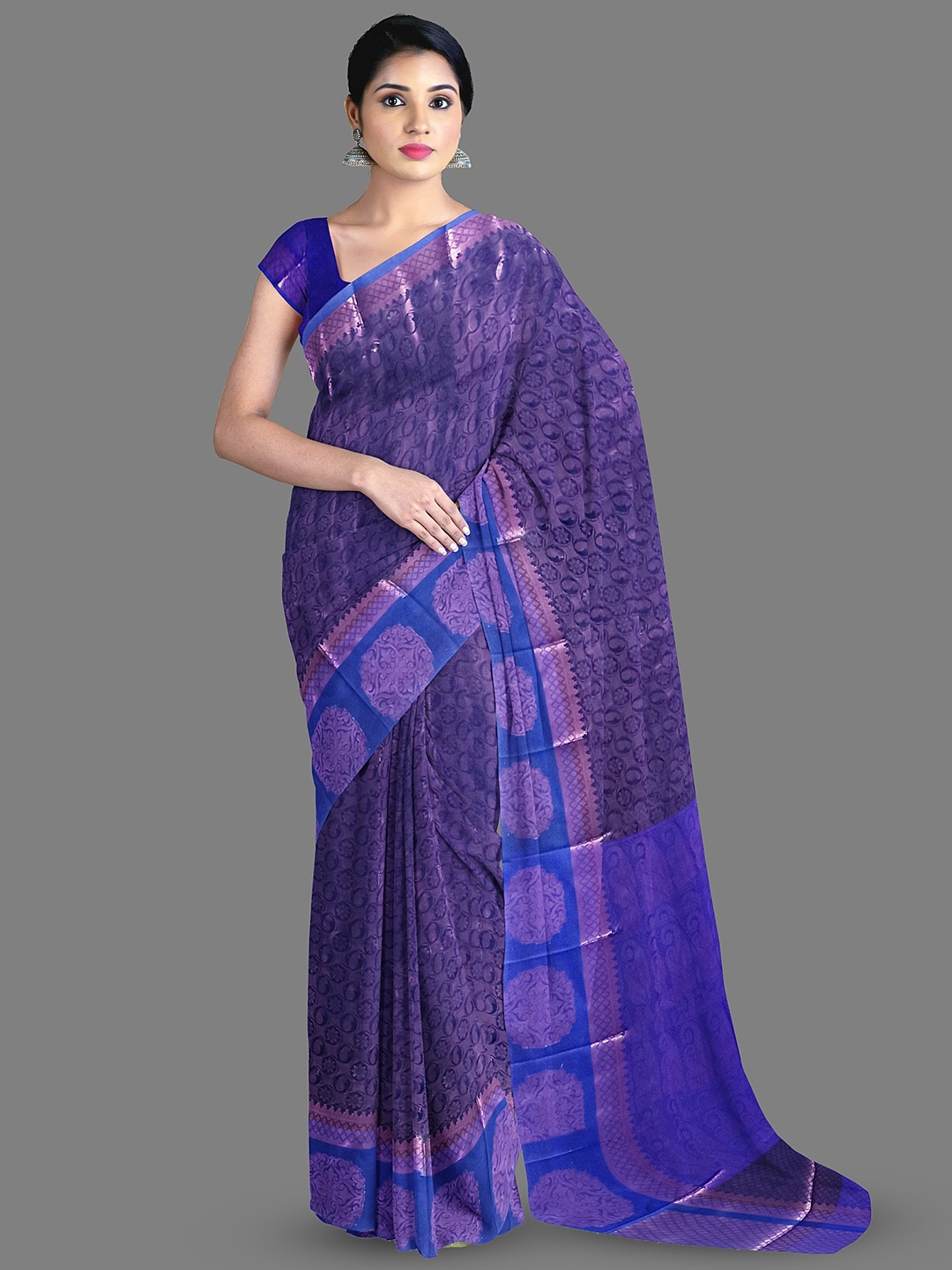The Chennai Silks Ethnic Motifs Printed Zari Saree, Blue