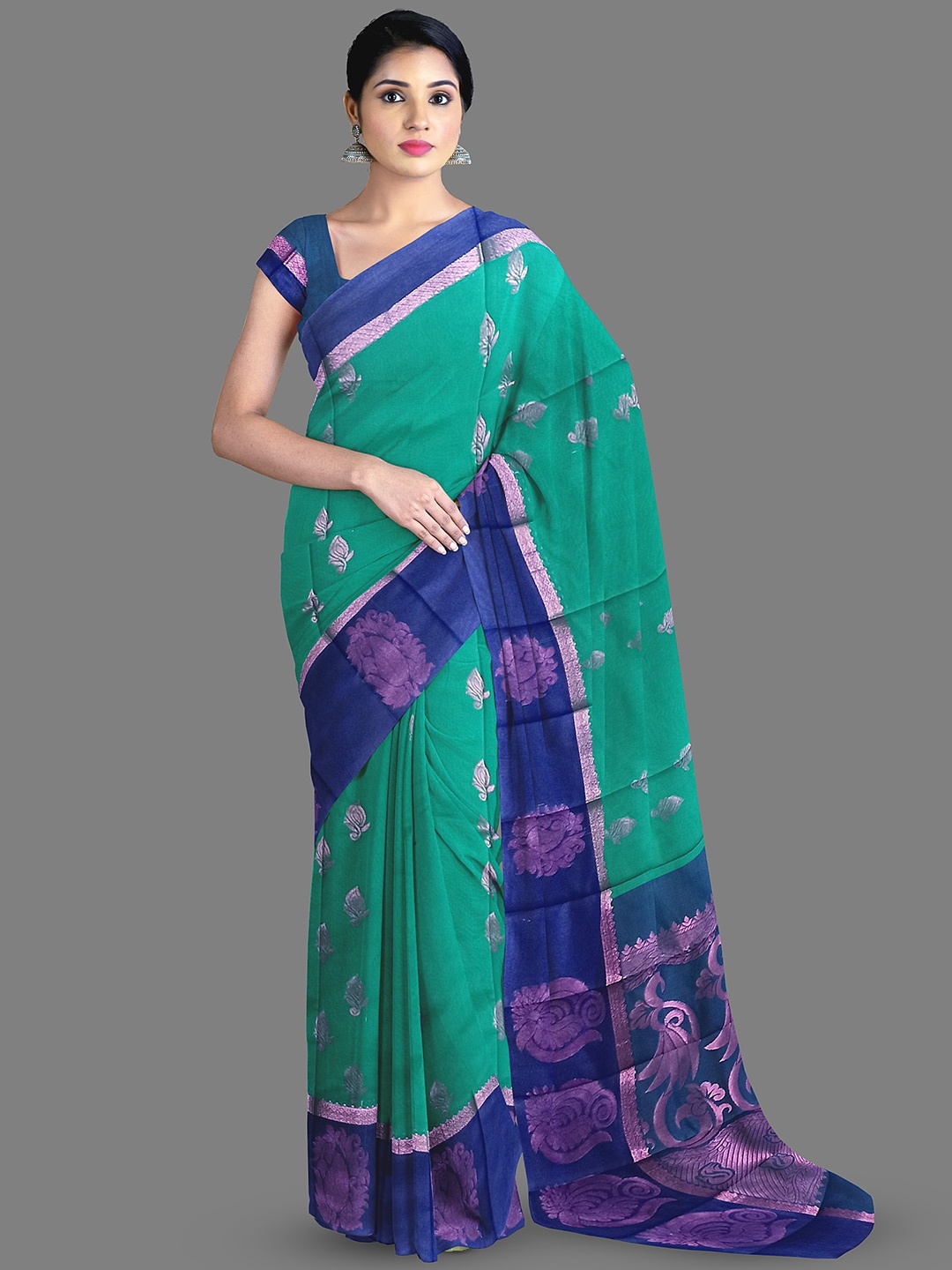 The Chennai Silks Woven Design Zari Silk Cotton Maheshwari Saree, Green