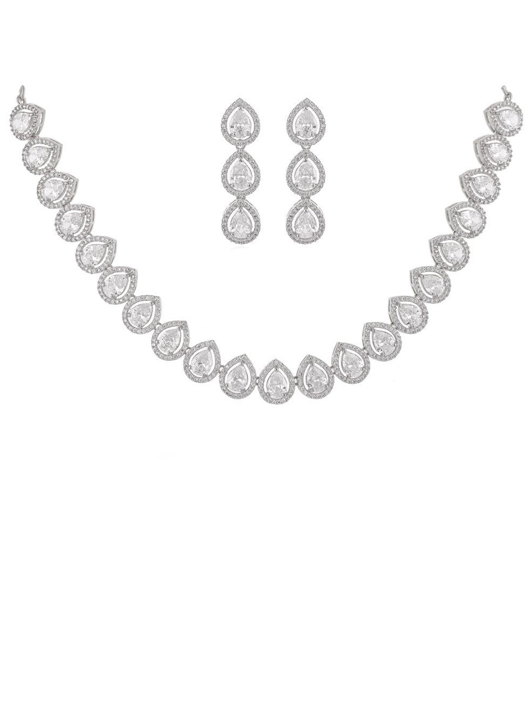 RATNAVALI JEWELS Rhodium-Plated Cubic Zirconia-Studded Necklace and Earrings, Silver
RATNAVALI JEWELS Rhodium-Plated Cubic Zirconia-Studded Necklace and Earrings, Silver