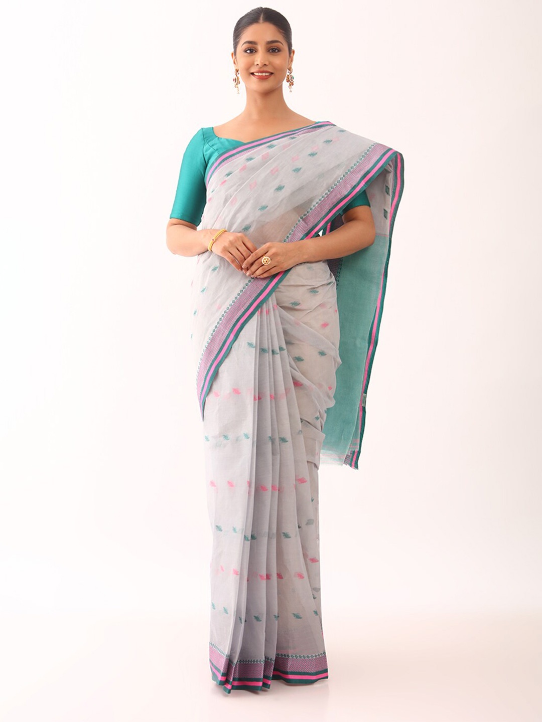 Taneira Ethnic Motifs Woven Design Pure Cotton Saree, Pink