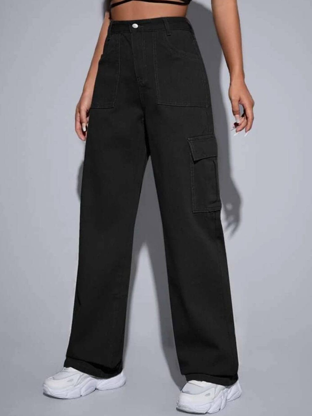 BROADSTAR Women Smart Wide Leg High-Rise Stretchable Cargo Jeans, Black
BROADSTAR Women Smart Wide Leg High-Rise Stretchable Cargo Jeans, Black