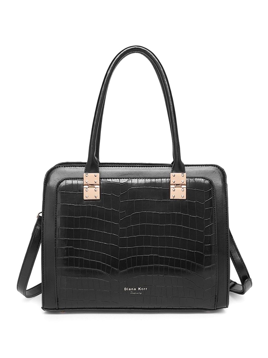 Diana Korr Textured PU Swagger Handheld Bag with Cut Work, Black