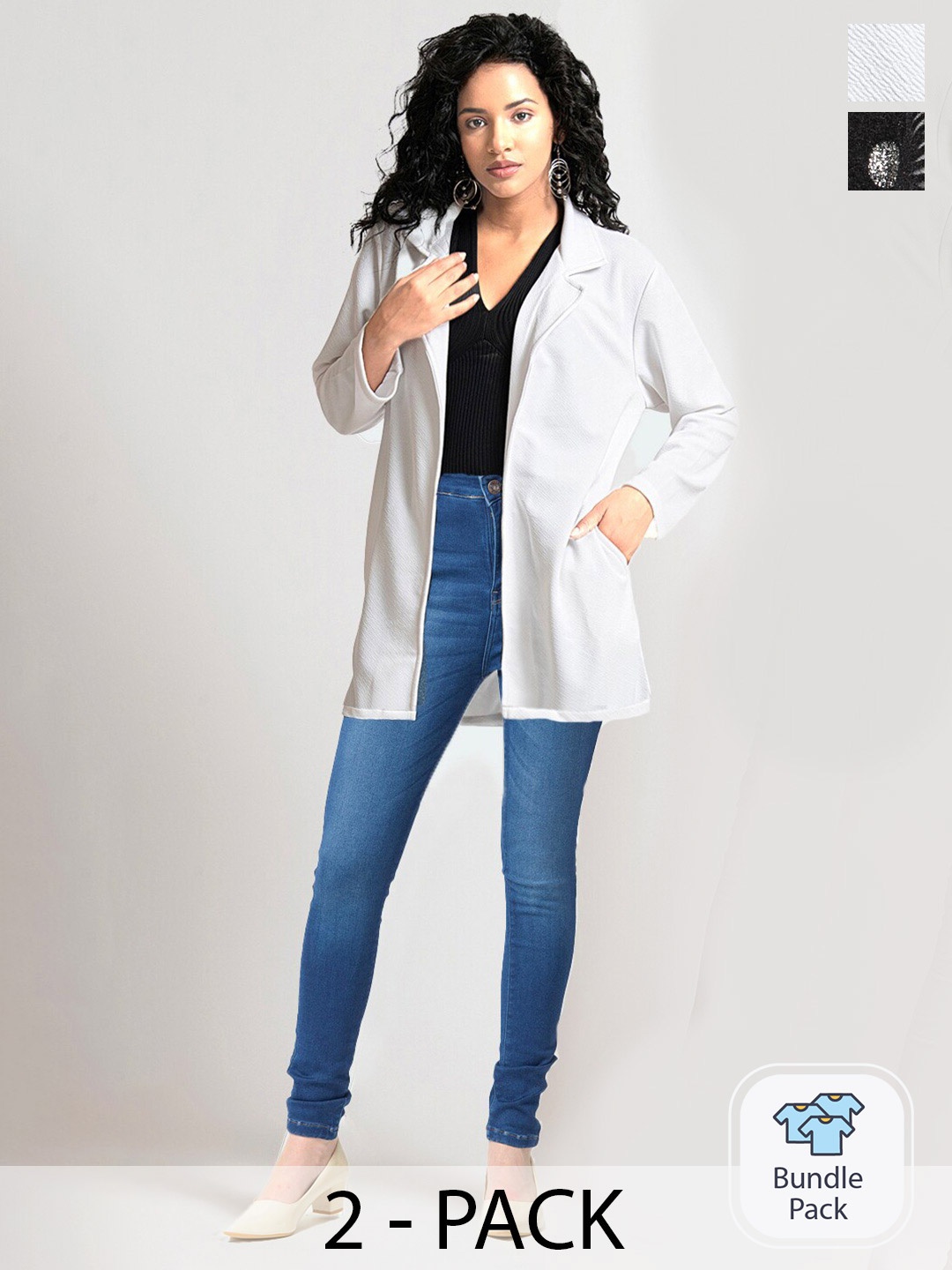 urSense Women Black & White Longline Shrug