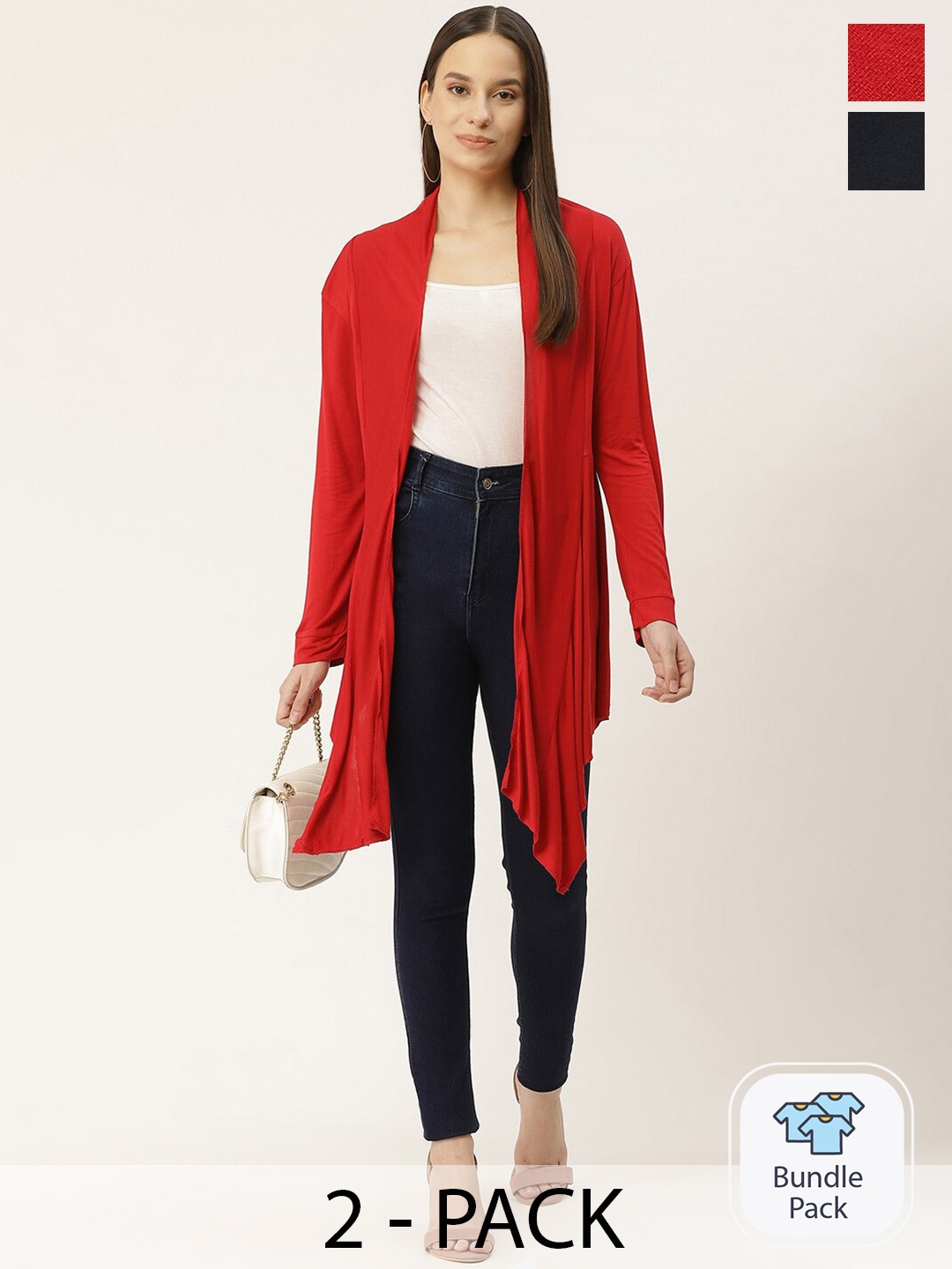 urSense Women Black & Red Longline Shrug