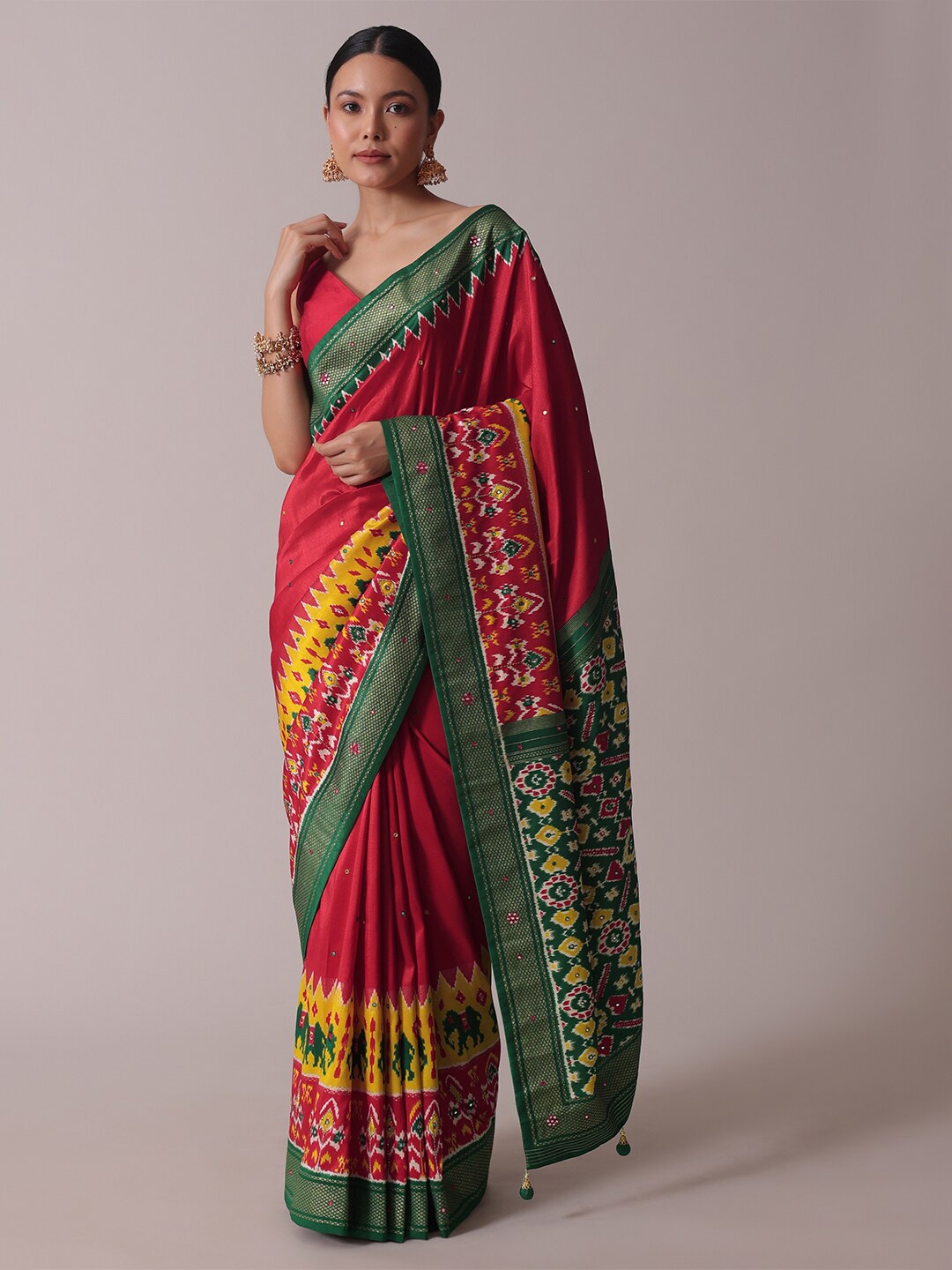 KALKI Fashion Ethnic Motifs Printed Beads & Stones Saree, Red