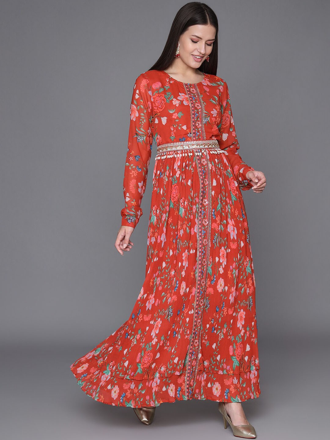 HEEPOSH Floral Printed Georgette Fit & Flare Ethnic Dress With Organza Dupatta And Belt, Red
HEEPOSH Floral Printed Georgette Fit & Flare Ethnic Dress With Organza Dupatta And Belt, Red
