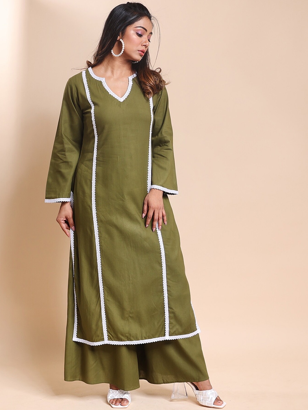 Disli Straight Kurta with Palazzos, Green