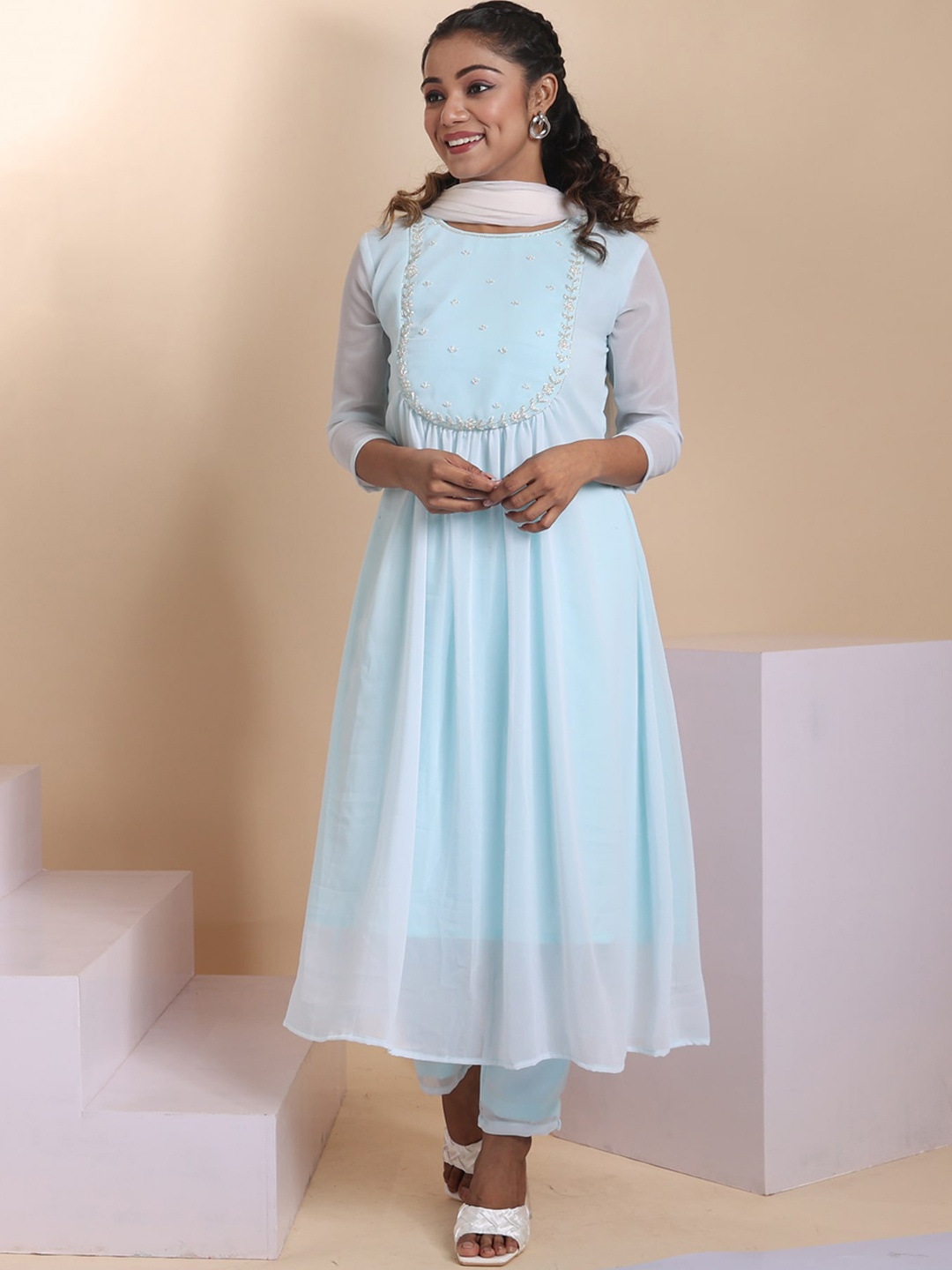 Disli Floral Yoke Design Beads & Stones Pleated Georgette A-Line Kurta With Trousers, Blue
Disli Floral Yoke Design Beads & Stones Pleated Georgette A-Line Kurta With Trousers, Blue