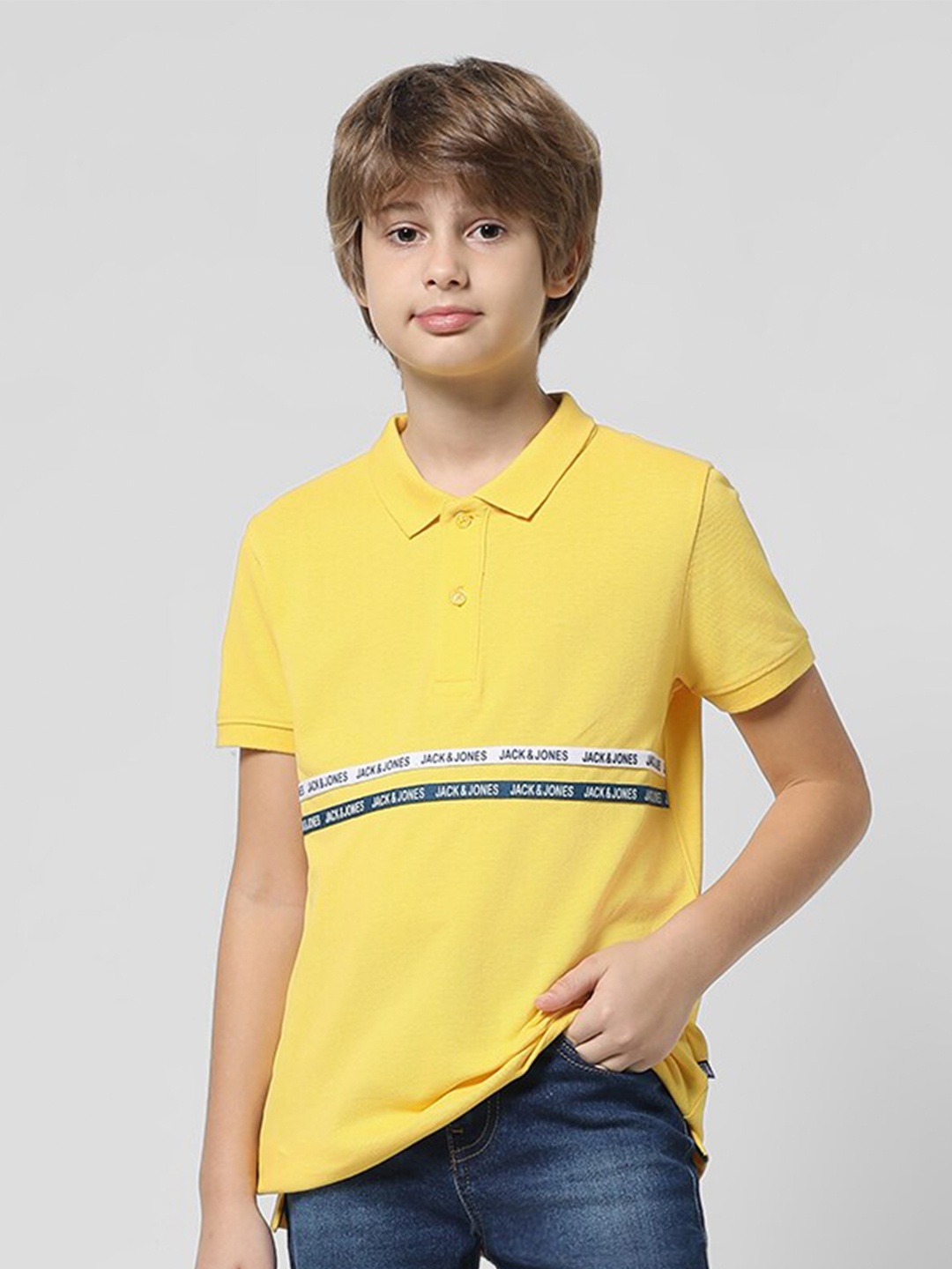 Jack & Jones Junior Boys Typography Printed Polo Collar Slim Fit Pure Cotton T-shirt, Yellow
Jack & Jones Junior Boys Typography Printed Polo Collar Slim Fit Pure Cotton T-shirt, Yellow